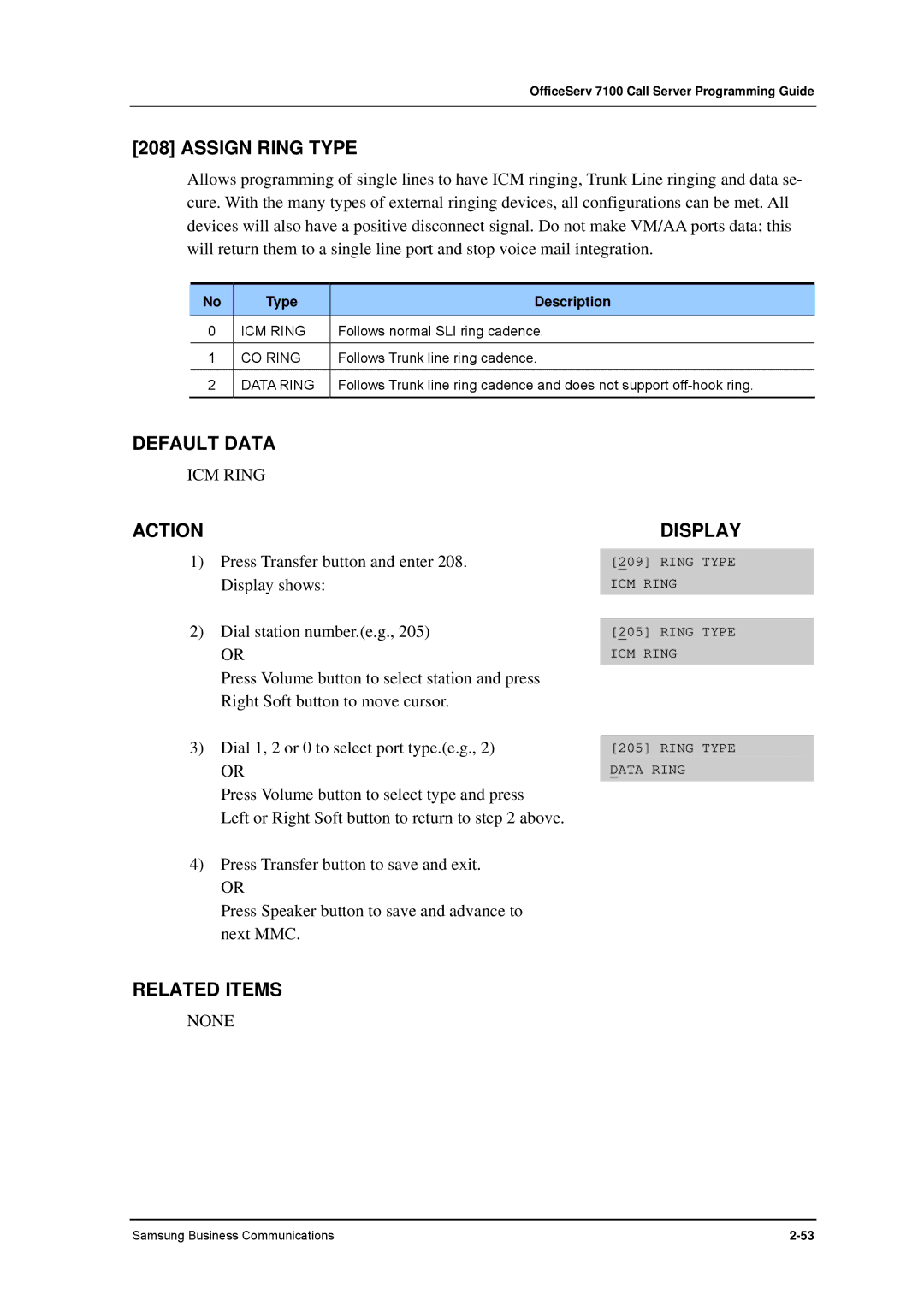 Samsung 7100 manual ICM Ring, CO Ring, Data Ring 