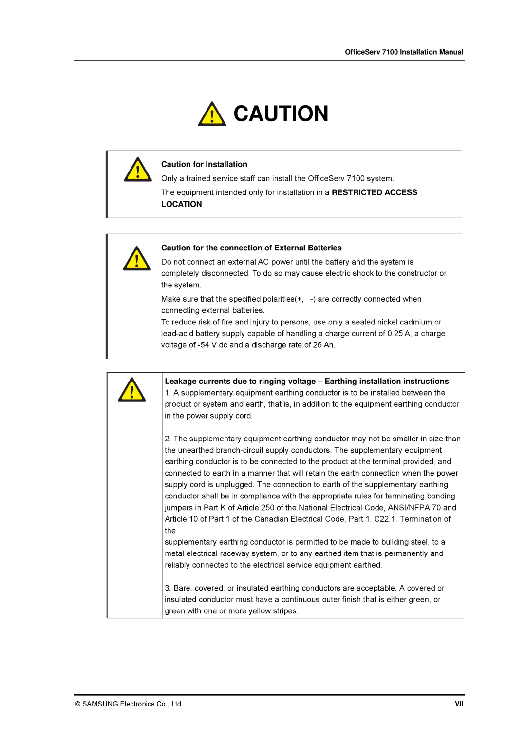 Samsung 7100 installation manual Location 