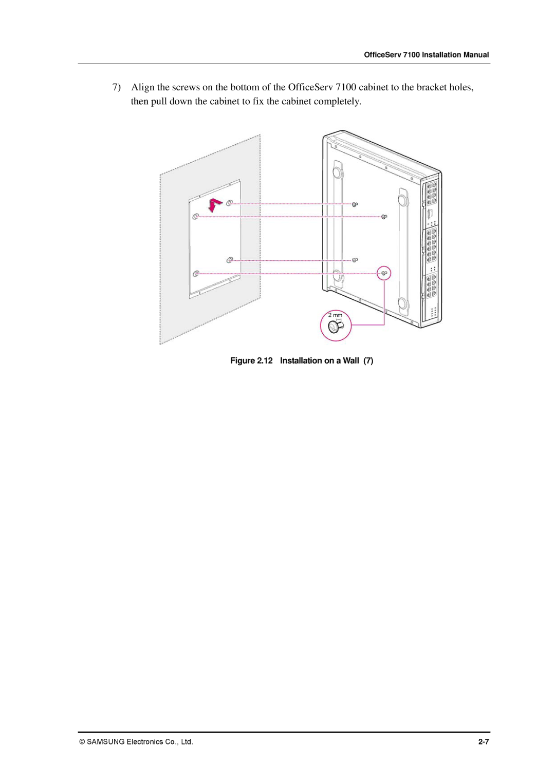 Samsung 7100 installation manual Installation on a Wall 