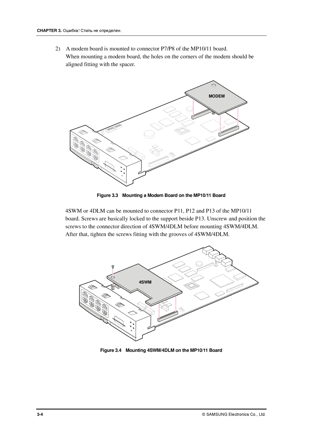 Samsung 7100 installation manual Mounting a Modem Board on the MP10/11 Board 