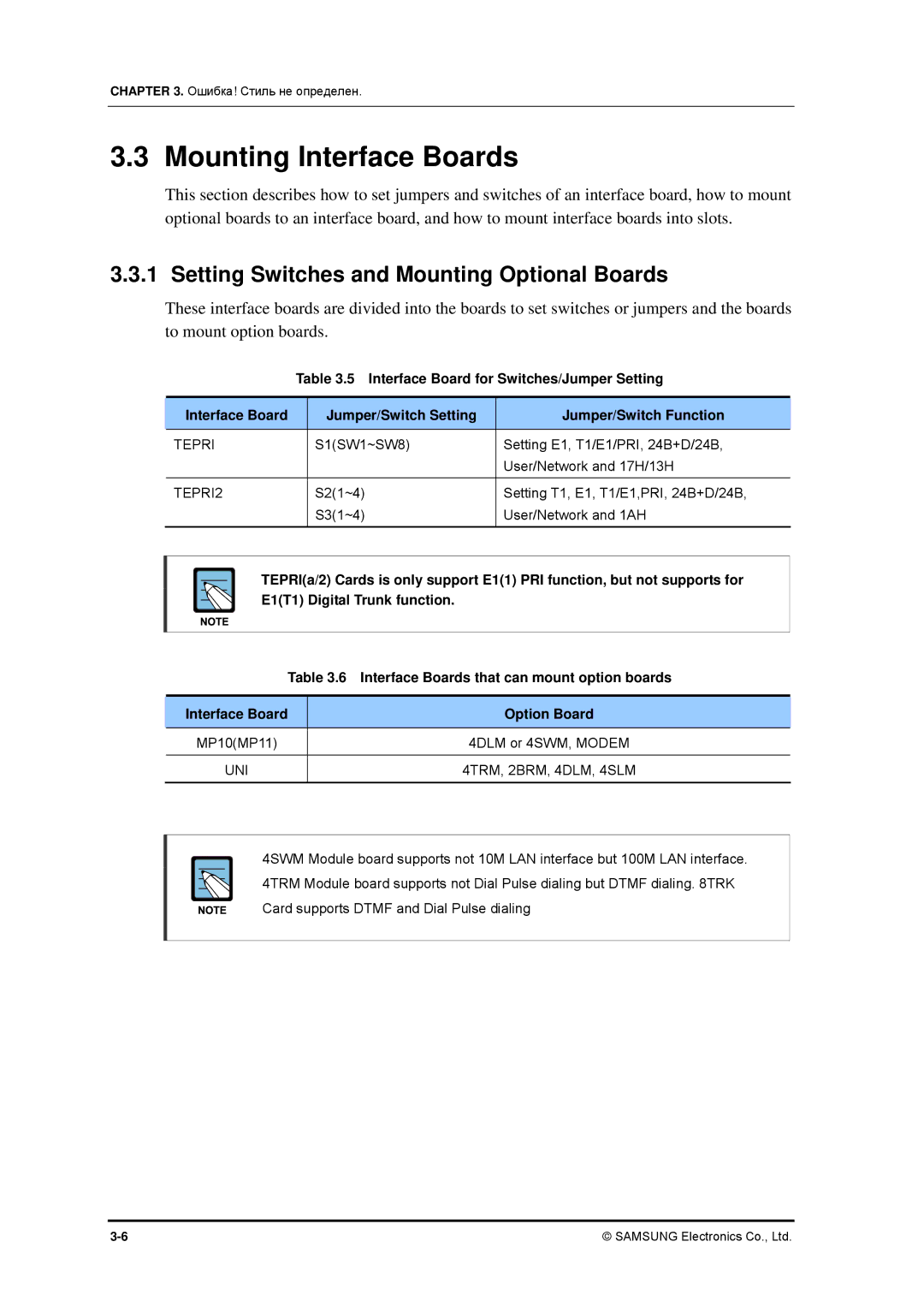 Samsung 7100 installation manual Mounting Interface Boards, Setting Switches and Mounting Optional Boards 