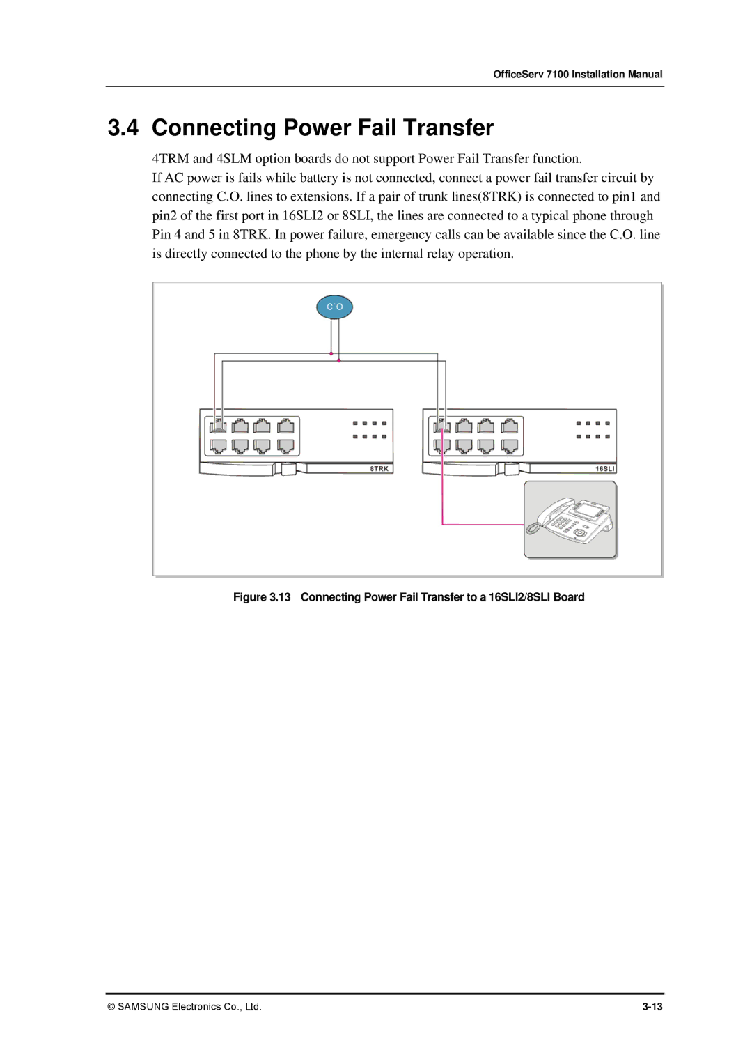 Samsung 7100 installation manual Connecting Power Fail Transfer to a 16SLI2/8SLI Board 