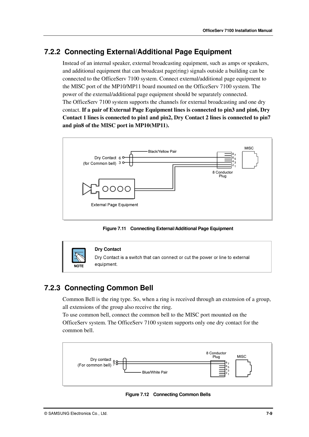 Samsung 7100 installation manual Connecting External/Additional Page Equipment, Connecting Common Bell 