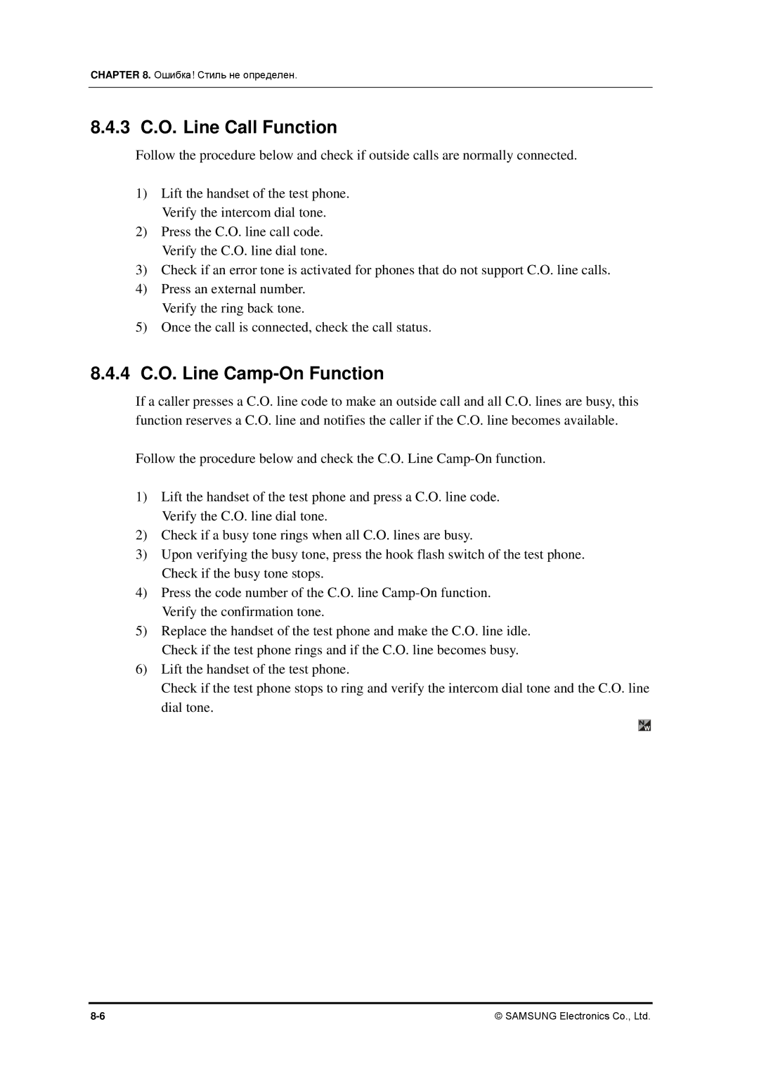 Samsung 7100 installation manual 3 C.O. Line Call Function, 4 C.O. Line Camp-On Function 