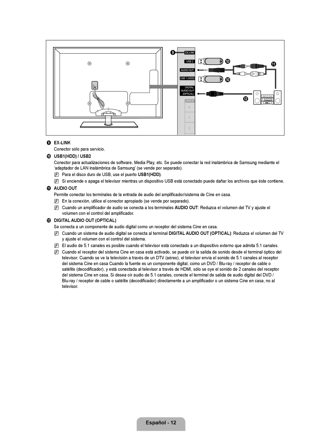 Samsung 71000 user manual Conector sólo para servicio, USB1HDD / USB2 