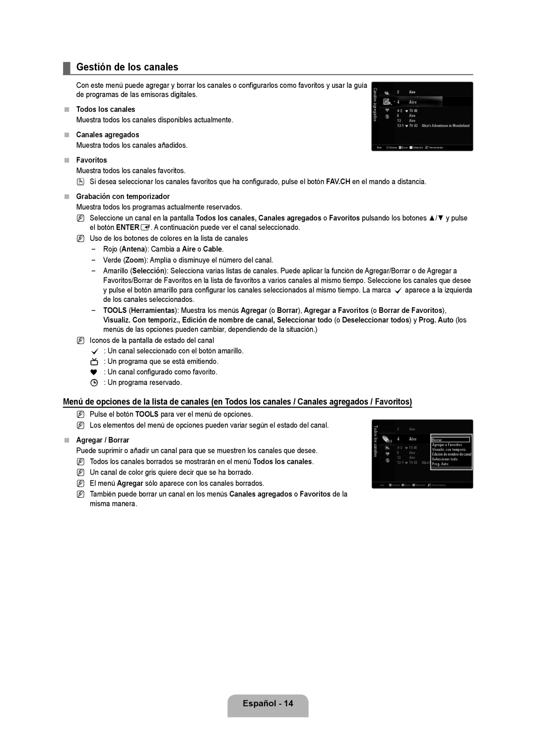 Samsung 71000 user manual Gestión de los canales 