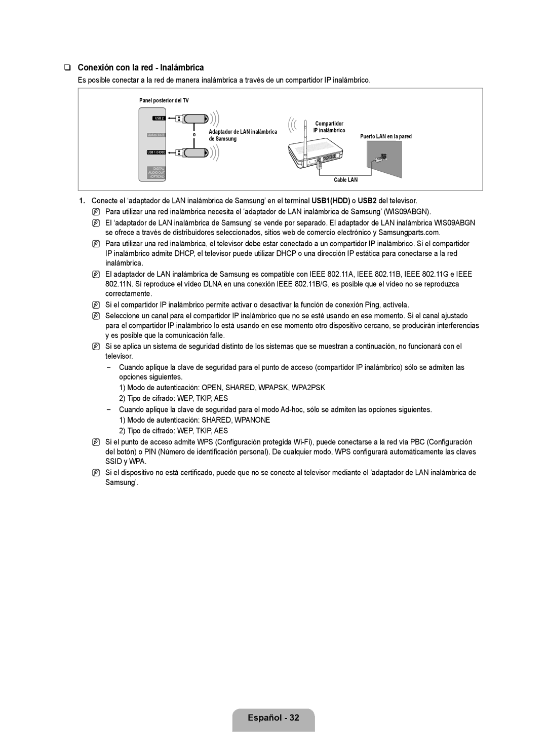 Samsung 71000 user manual Conexión con la red Inalámbrica 