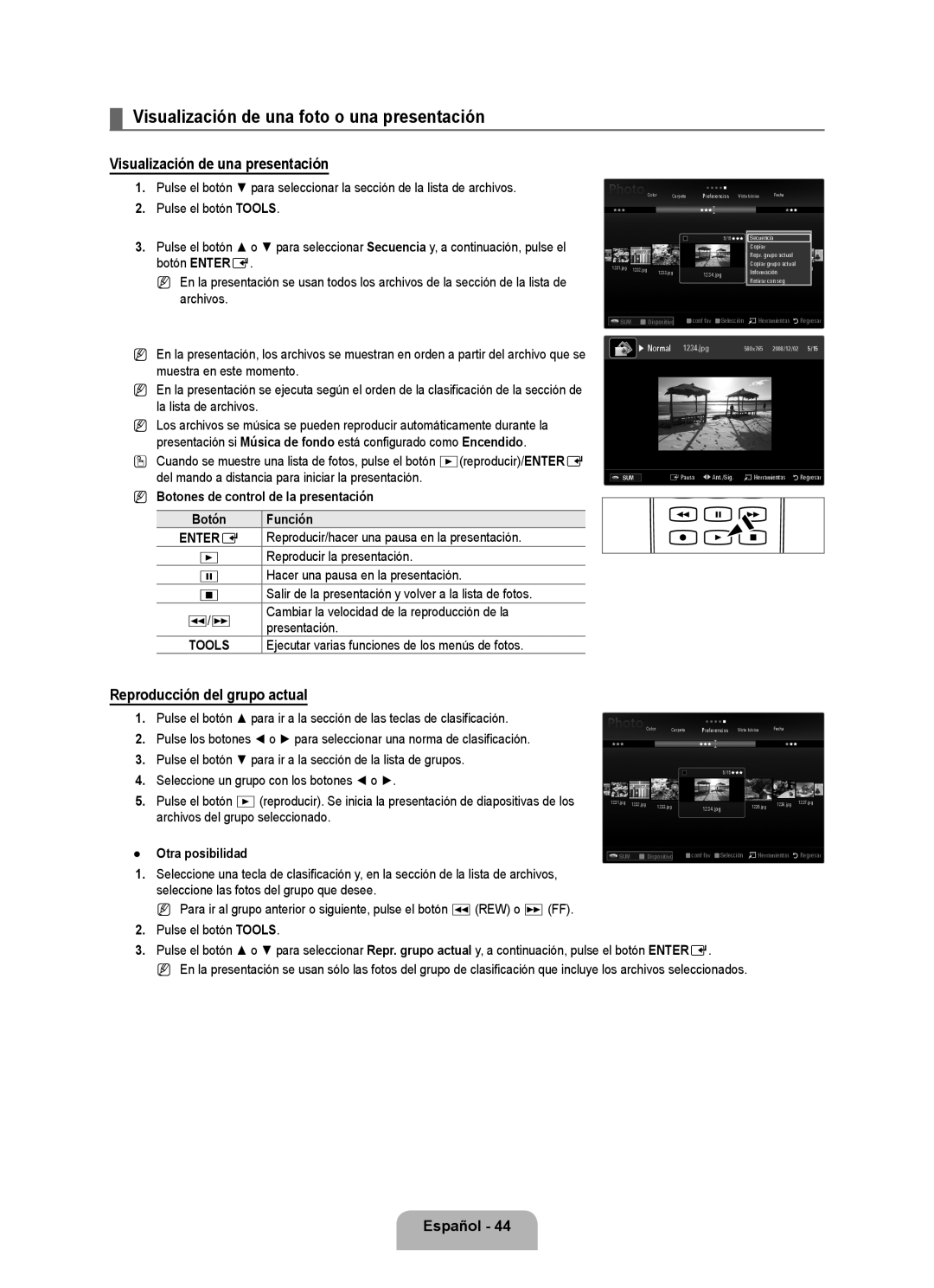 Samsung 71000 user manual Visualización de una foto o una presentación, Visualización de una presentación 