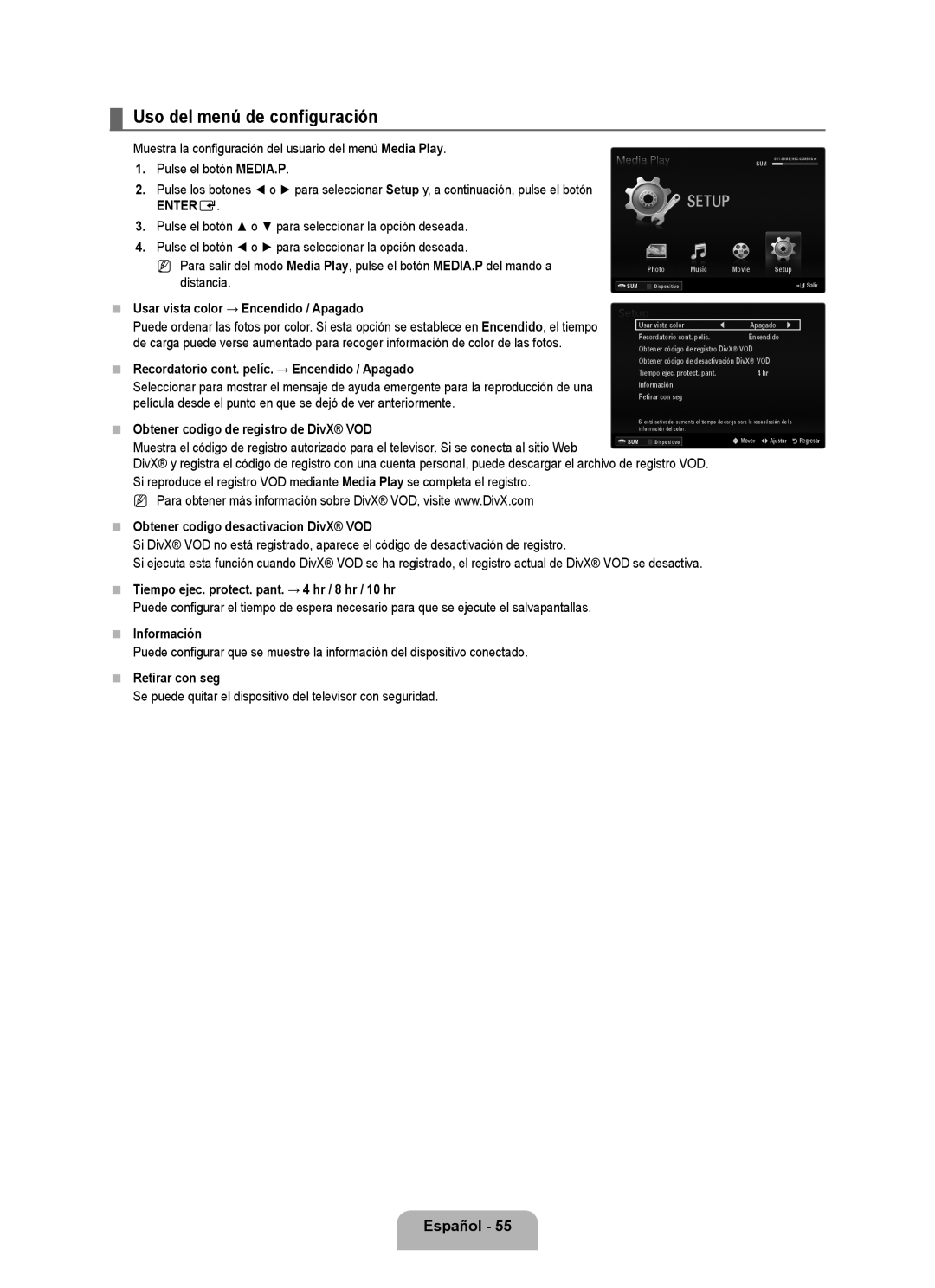 Samsung 71000 user manual Uso del menú de configuración 