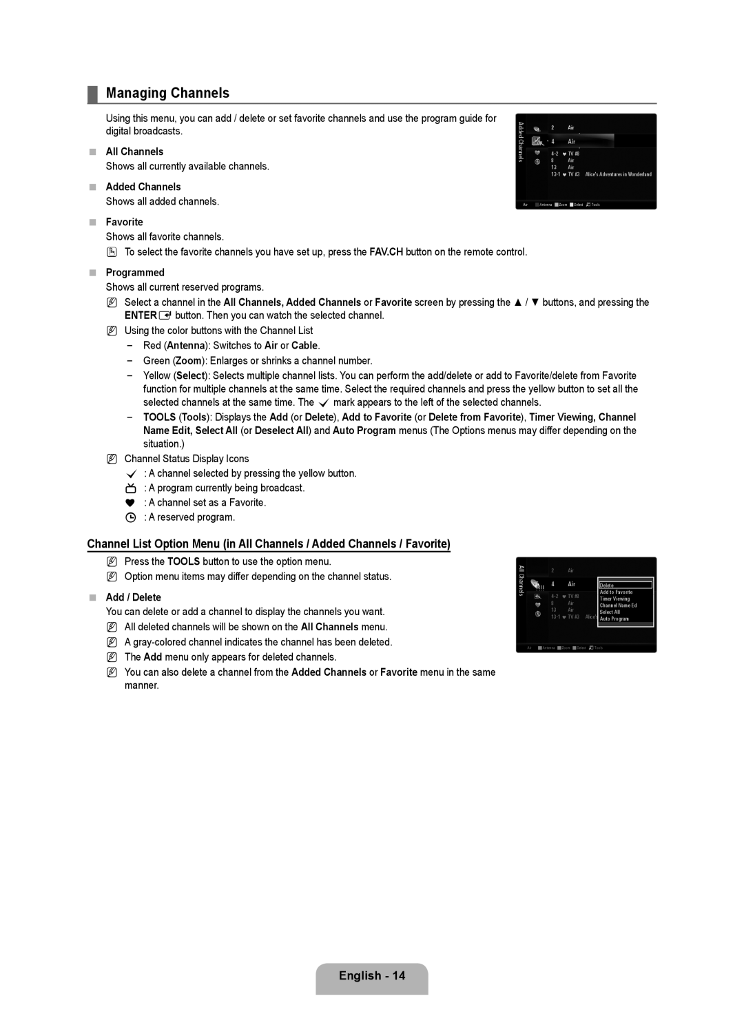 Samsung 71000 user manual Managing Channels 