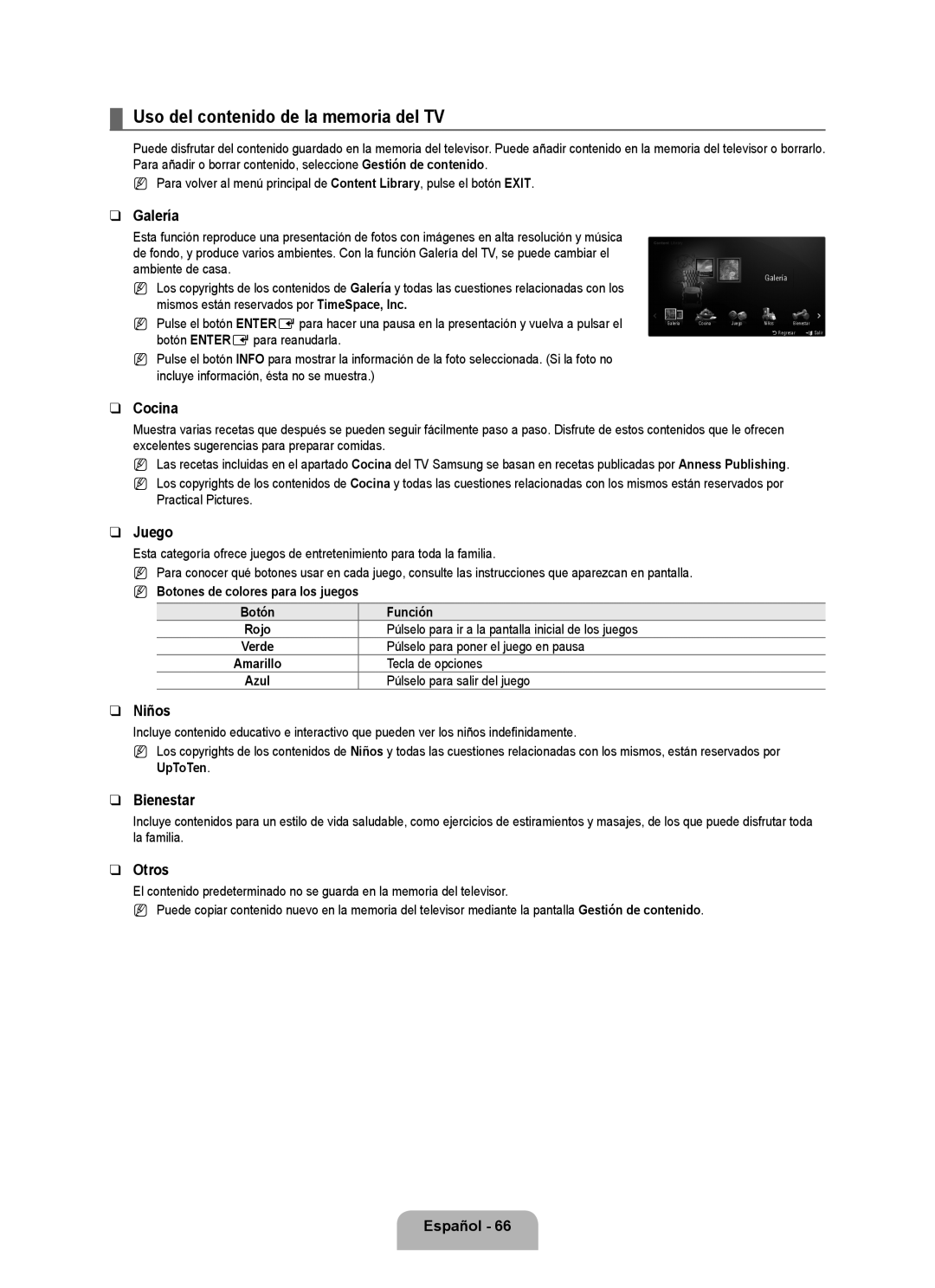 Samsung 71000 user manual Uso del contenido de la memoria del TV 