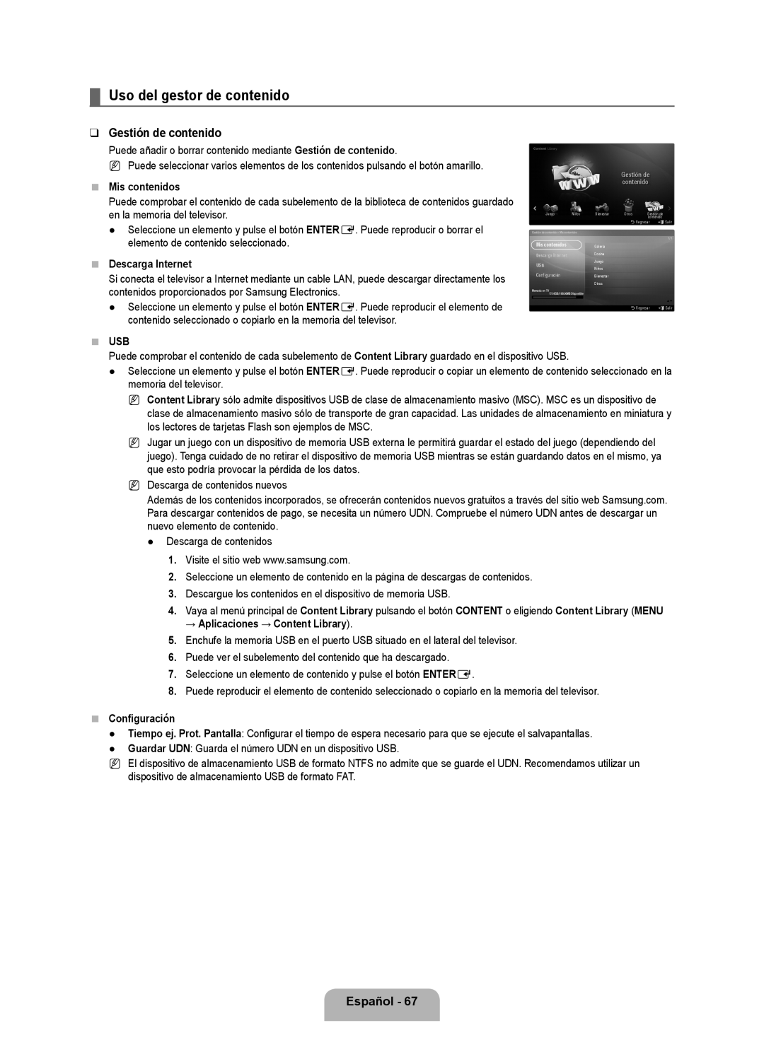 Samsung 71000 user manual Uso del gestor de contenido, Gestión de contenido, Español 7 