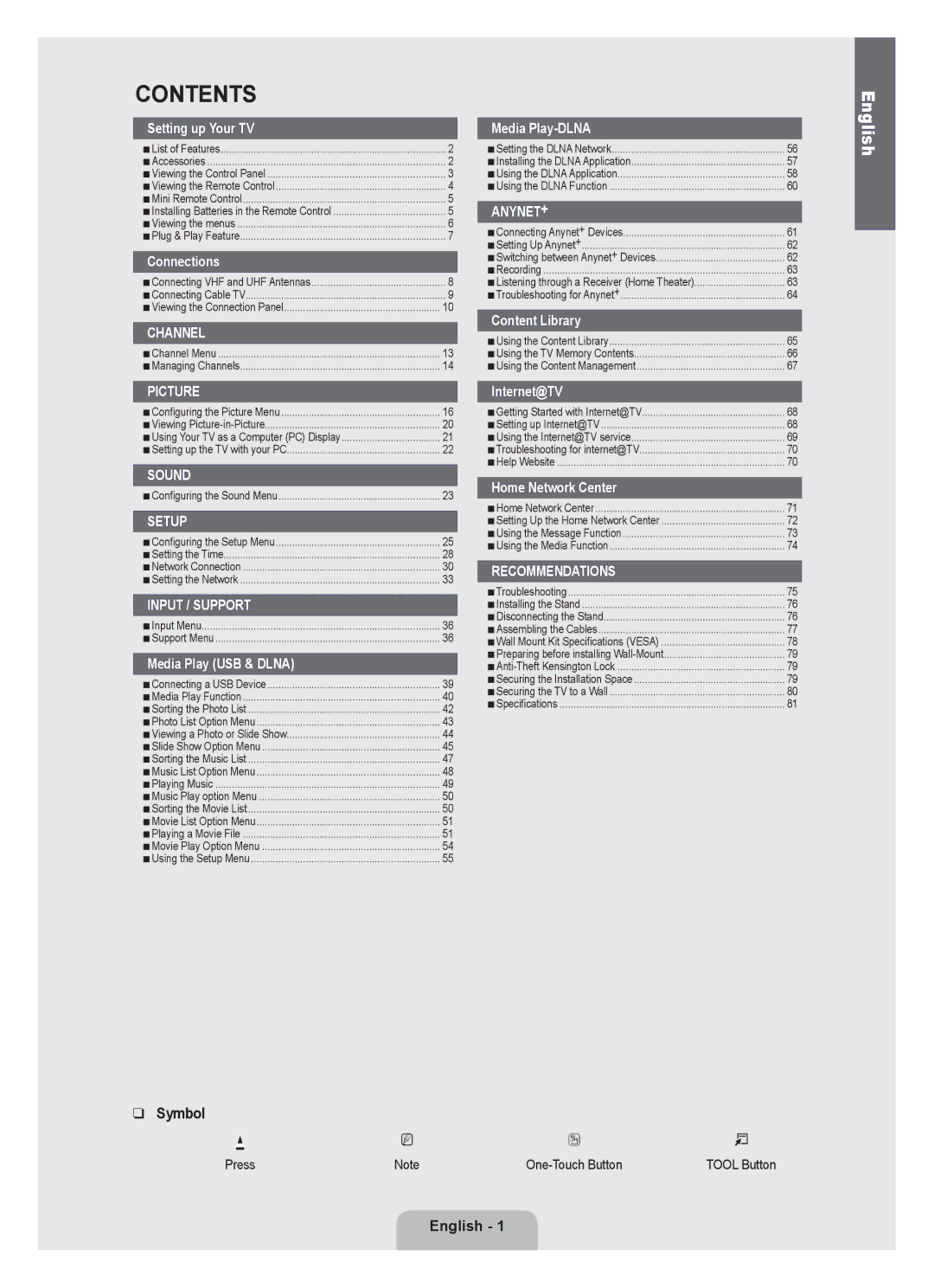 Samsung 71000 user manual Contents 