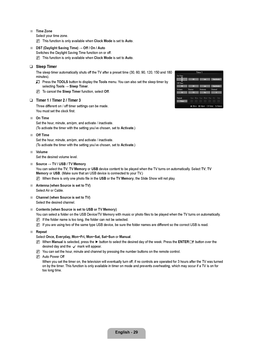 Samsung 71000 user manual Sleep Timer, Timer 1 / Timer 2 / Timer 