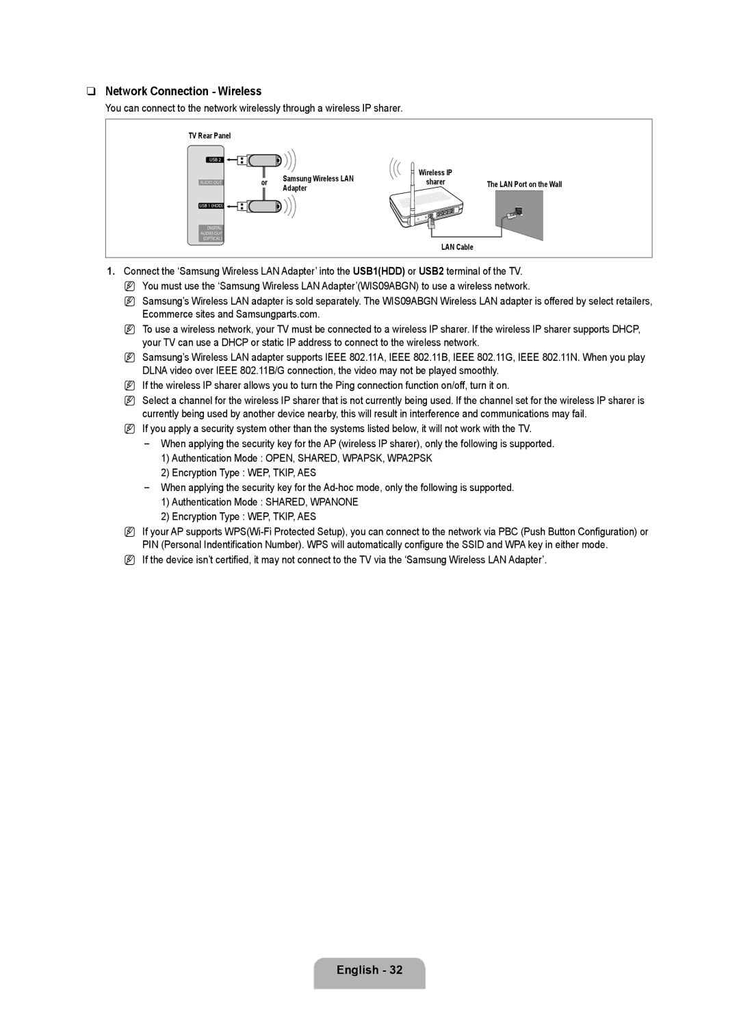 Samsung 71000 user manual Network Connection Wireless 