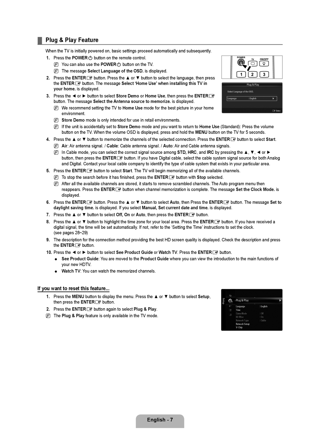 Samsung 71000 user manual Plug & Play Feature, If you want to reset this feature, English 