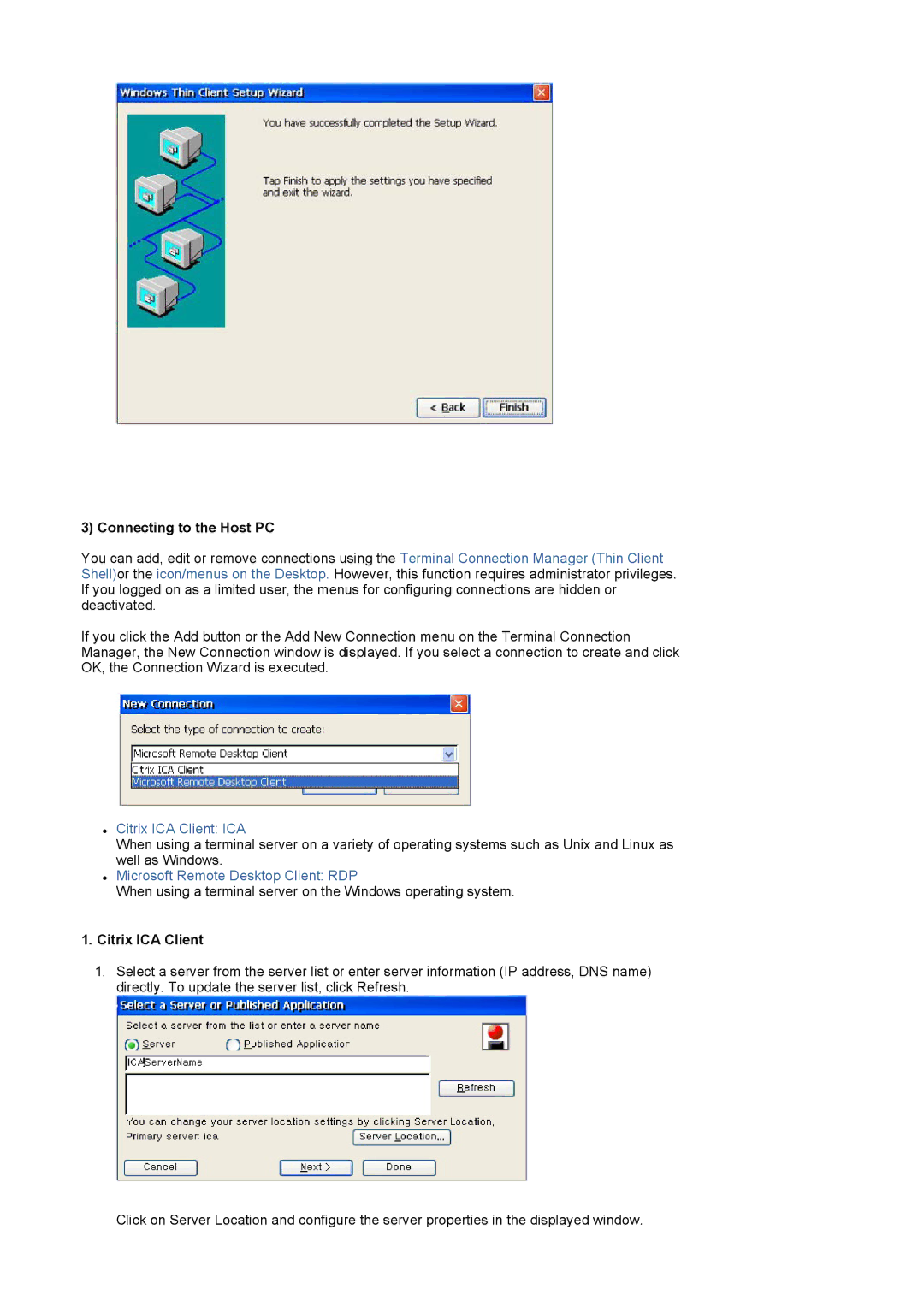 Samsung 710NT manual Connecting to the Host PC, Citrix ICA Client 