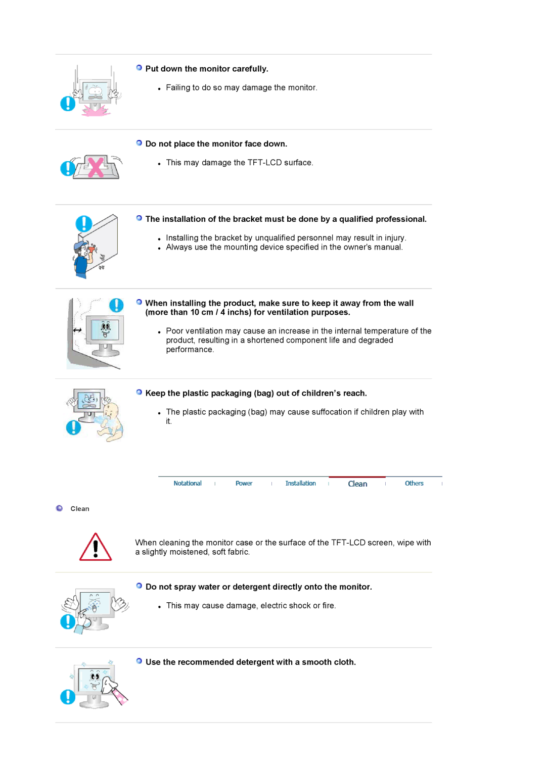 Samsung 710NT manual Put down the monitor carefully, Do not place the monitor face down 