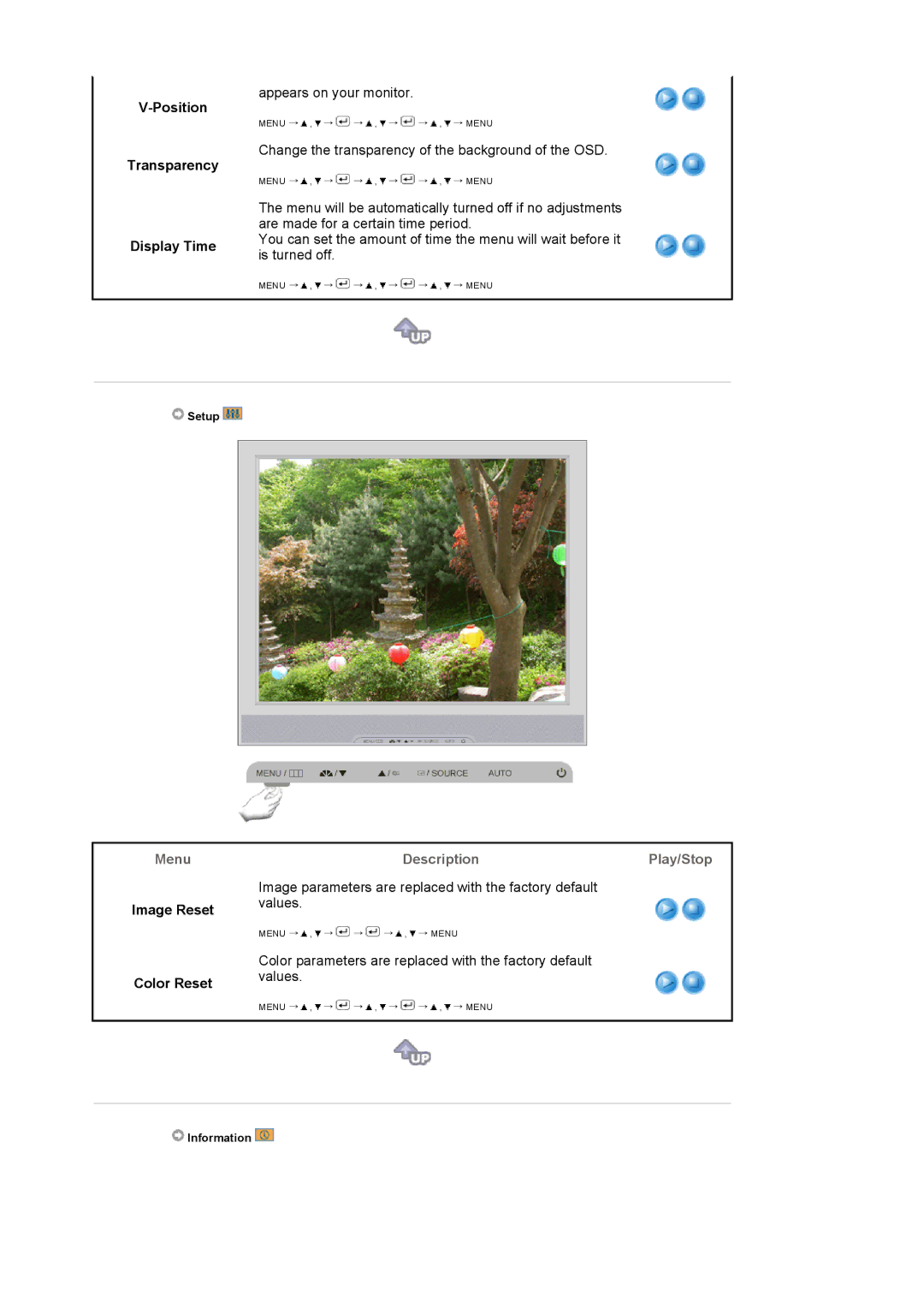 Samsung 710NT manual Position Transparency Display Time, Image Reset Color Reset 