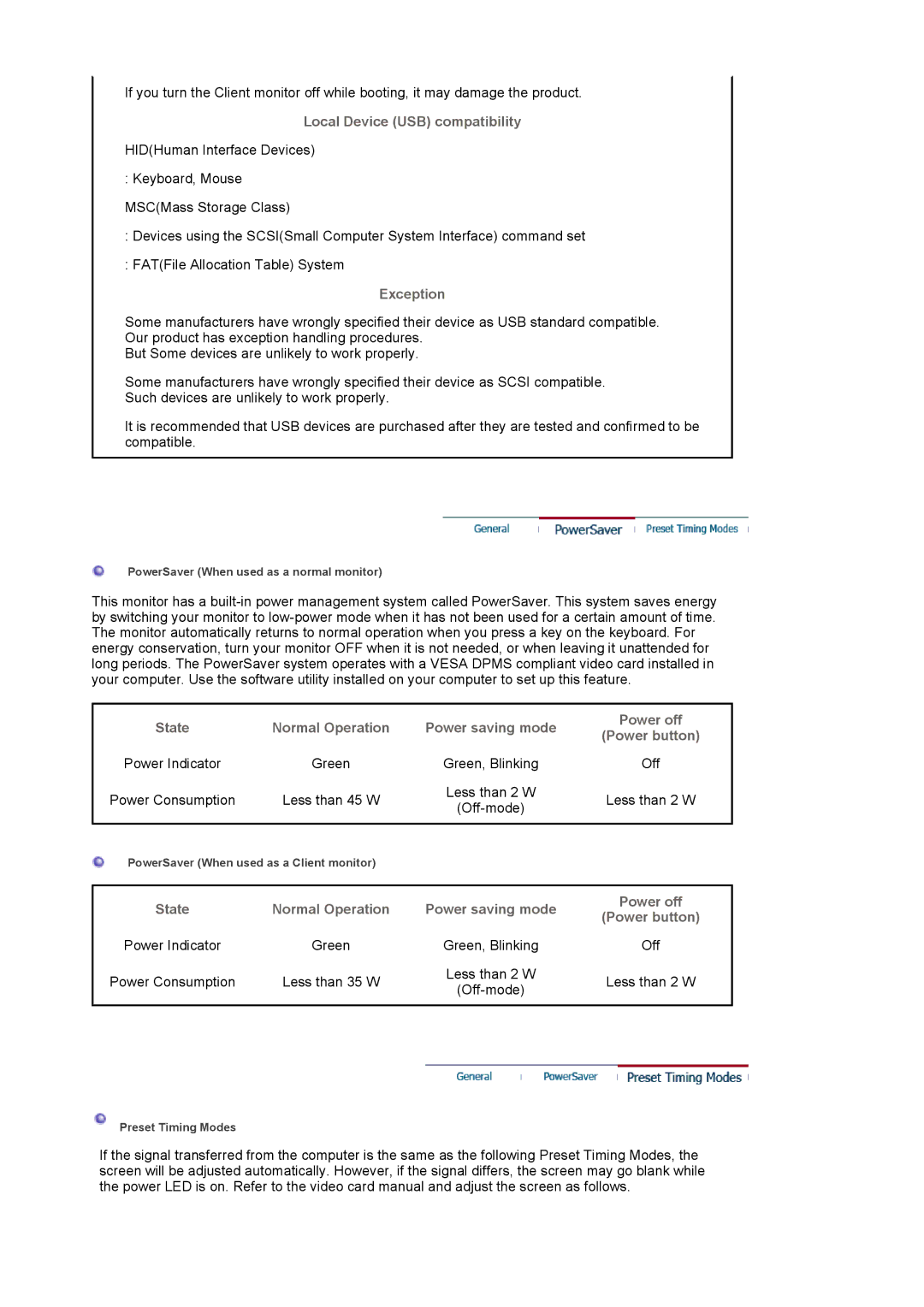 Samsung 710NT manual Local Device USB compatibility, Exception 