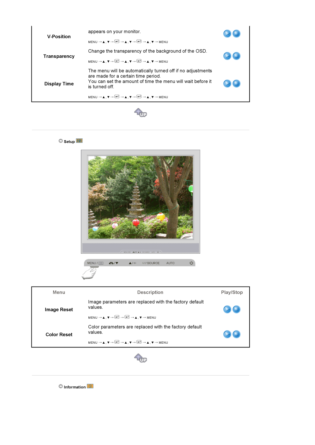 Samsung 710NT manual V-Position Transparency Display Time, Image Reset Color Reset 