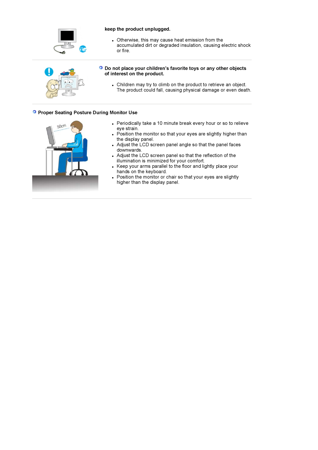 Samsung 710NT manual keep the product unplugged, Proper Seating Posture During Monitor Use 