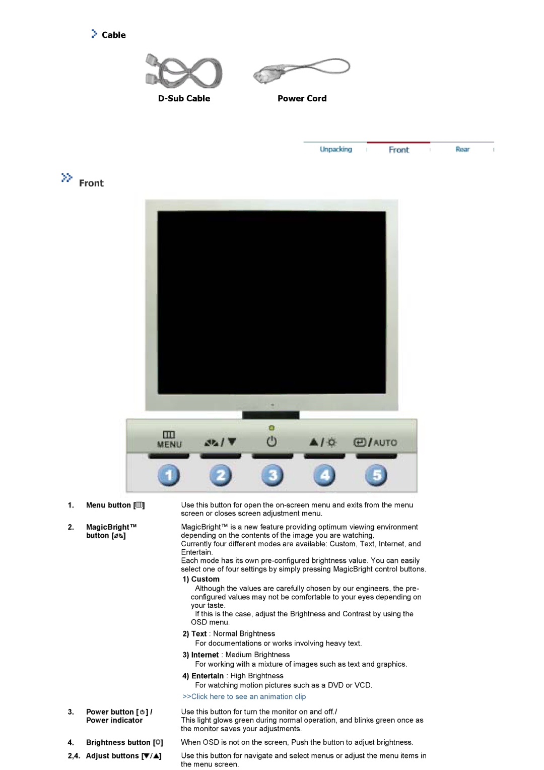 Samsung 710V manual Front, Cable Sub Cable 