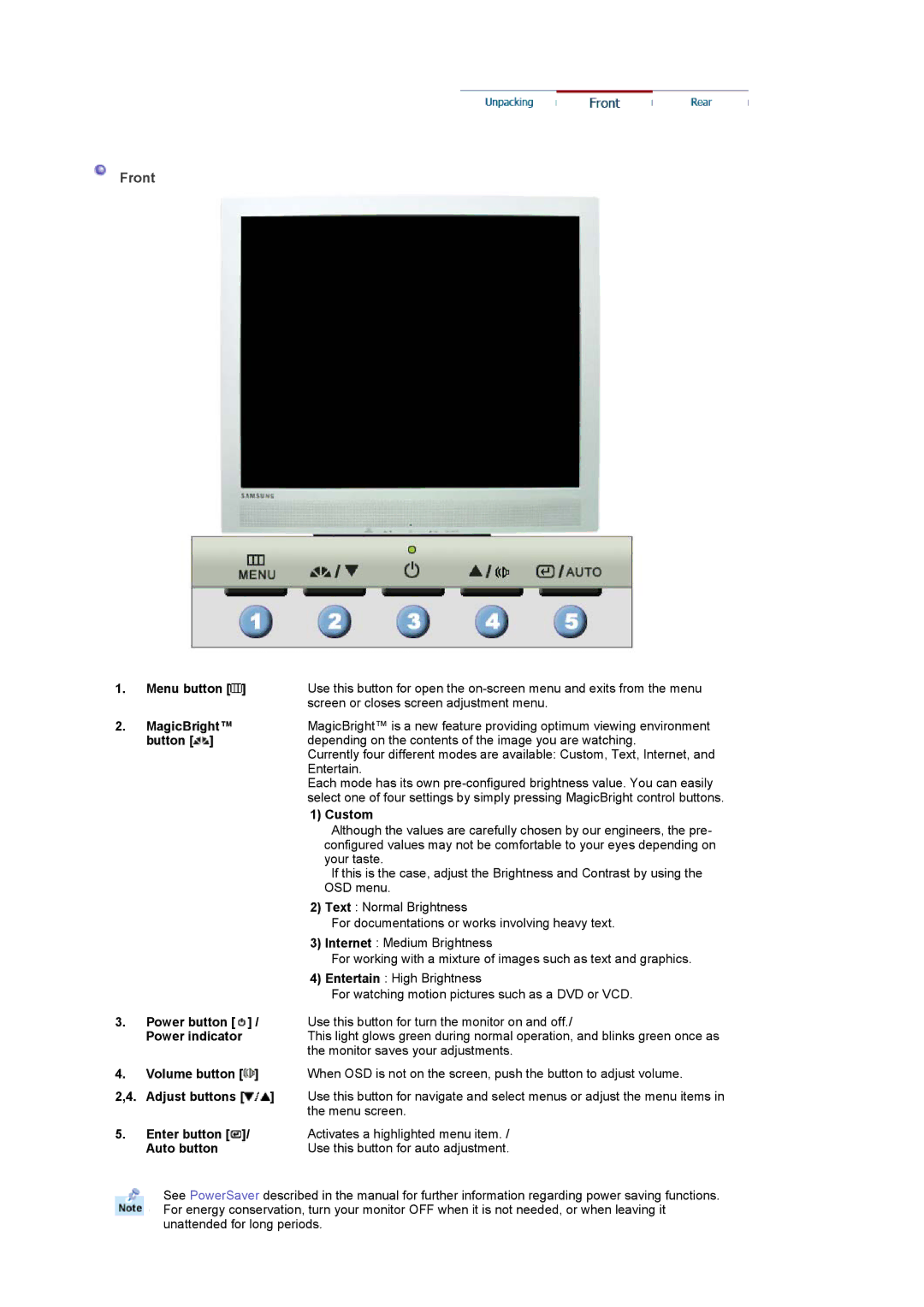 Samsung 710V manual Front 