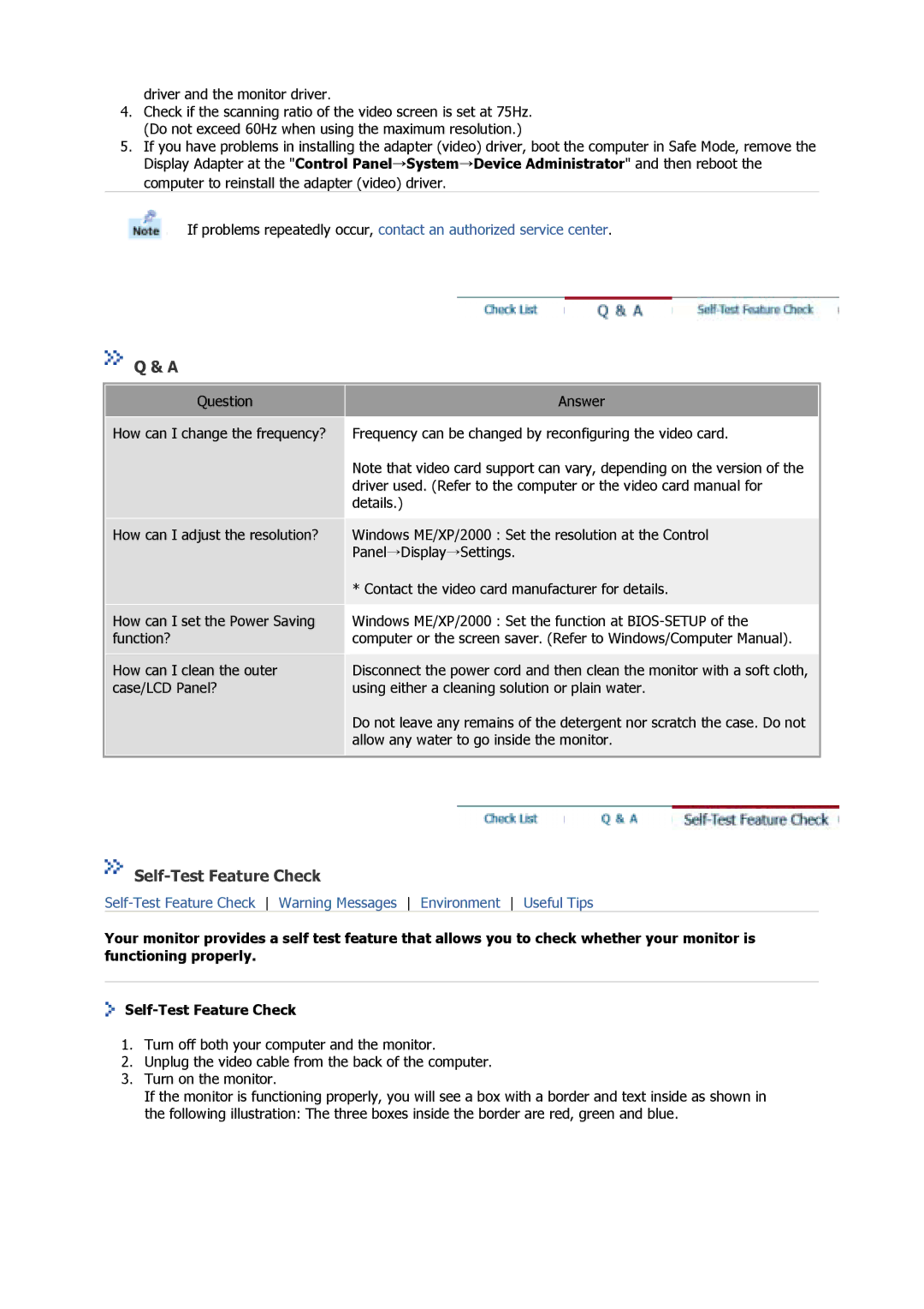 Samsung 710V manual Self-Test Feature Check 