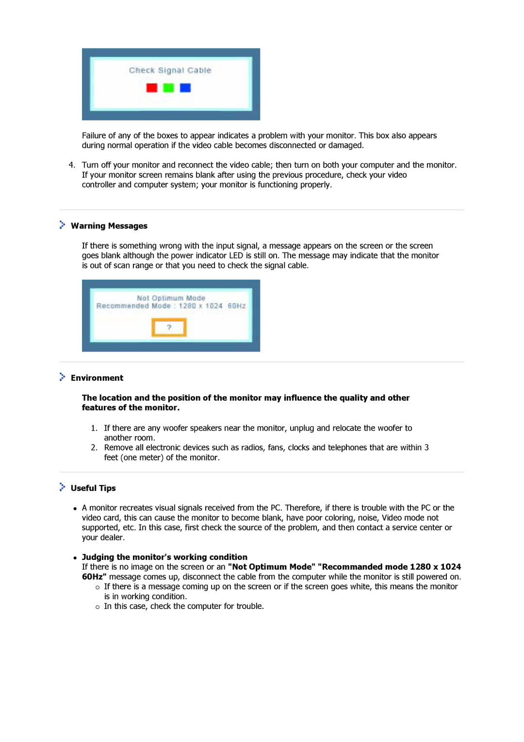 Samsung 710V manual Useful Tips, Judging the monitors working condition 