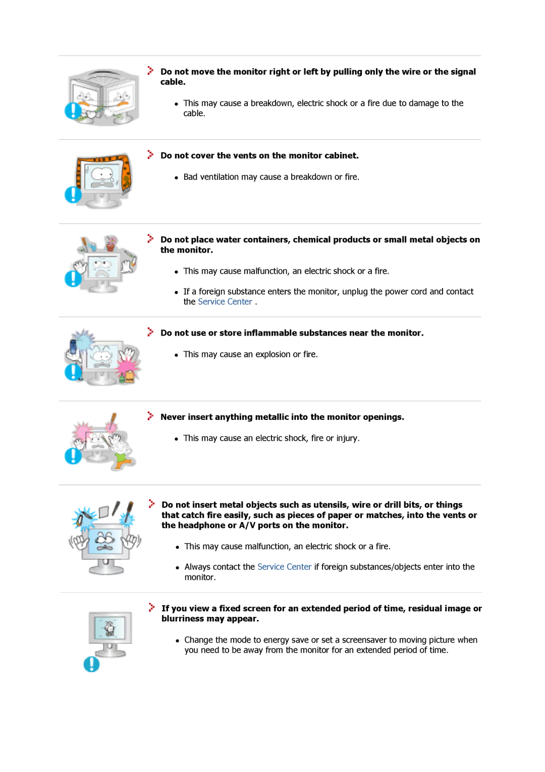 Samsung 710V Do not cover the vents on the monitor cabinet, Do not use or store inflammable substances near the monitor 