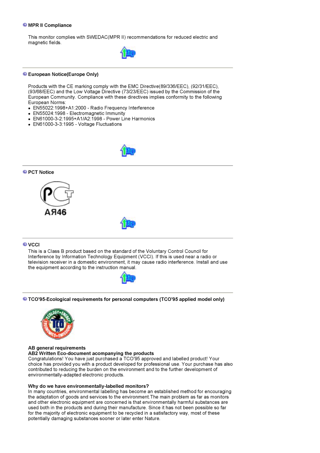 Samsung 710V MPR II Compliance, European NoticeEurope Only, PCT Notice, Why do we have environmentally-labelled monitors? 