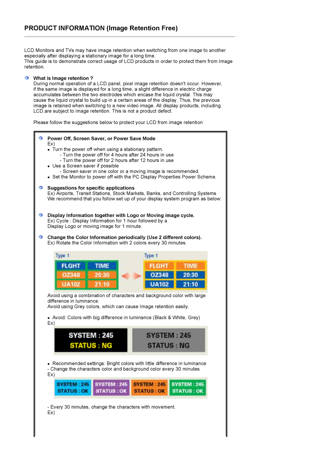 Samsung 710V What is Image retention ?, Power Off, Screen Saver, or Power Save Mode, Suggestions for specific applications 