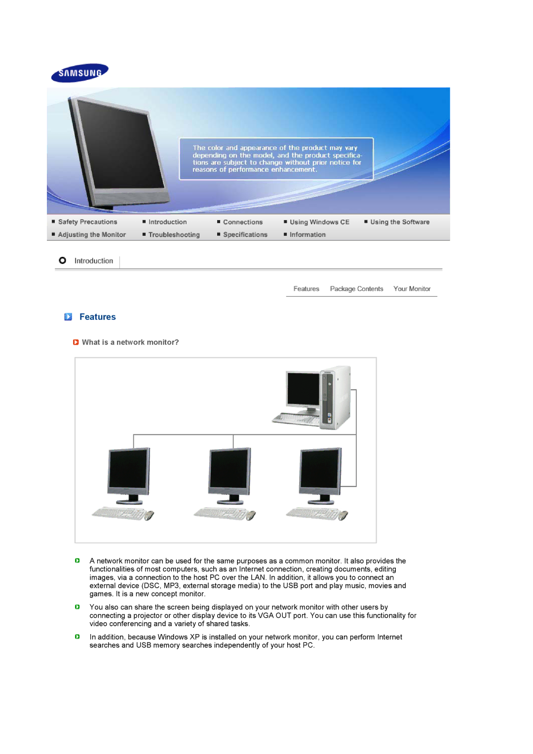 Samsung 911NT, 711NT manual Features, What is a network monitor? 