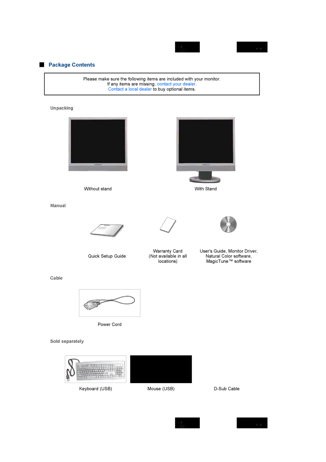 Samsung 711NT, 911NT manual Package Contents 