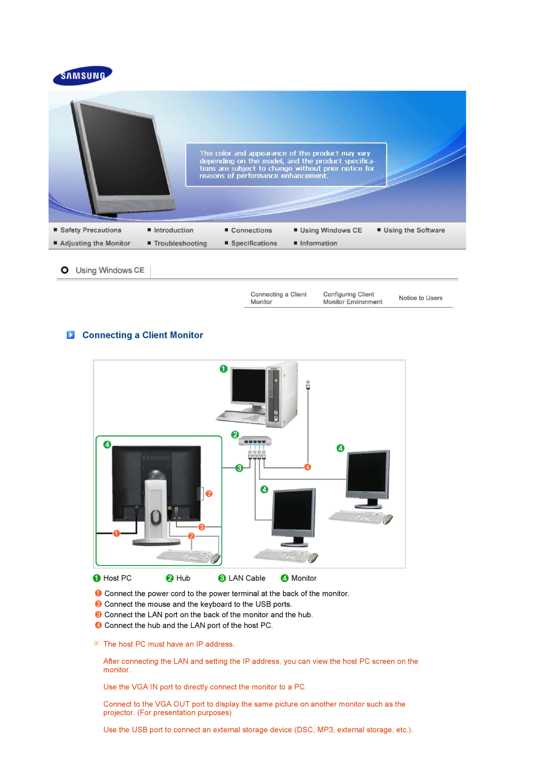 Samsung 711NT, 911NT manual Connecting a Client Monitor 