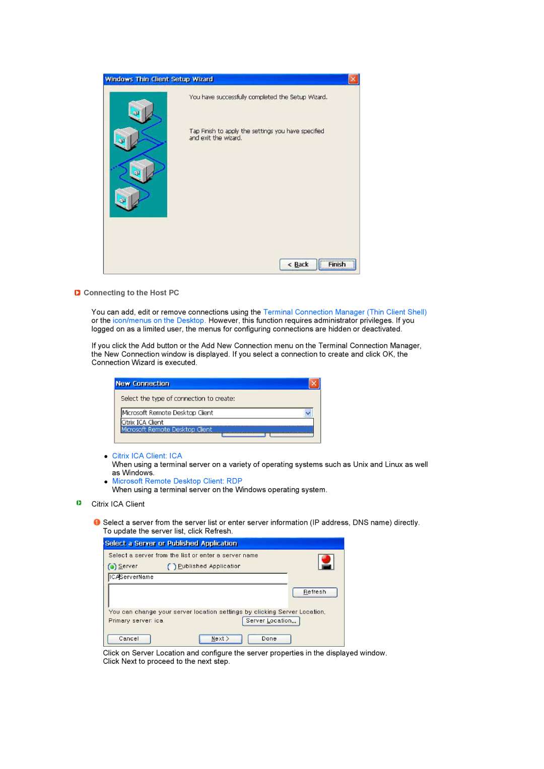 Samsung 711NT, 911NT manual Connecting to the Host PC, Citrix ICA Client ICA 