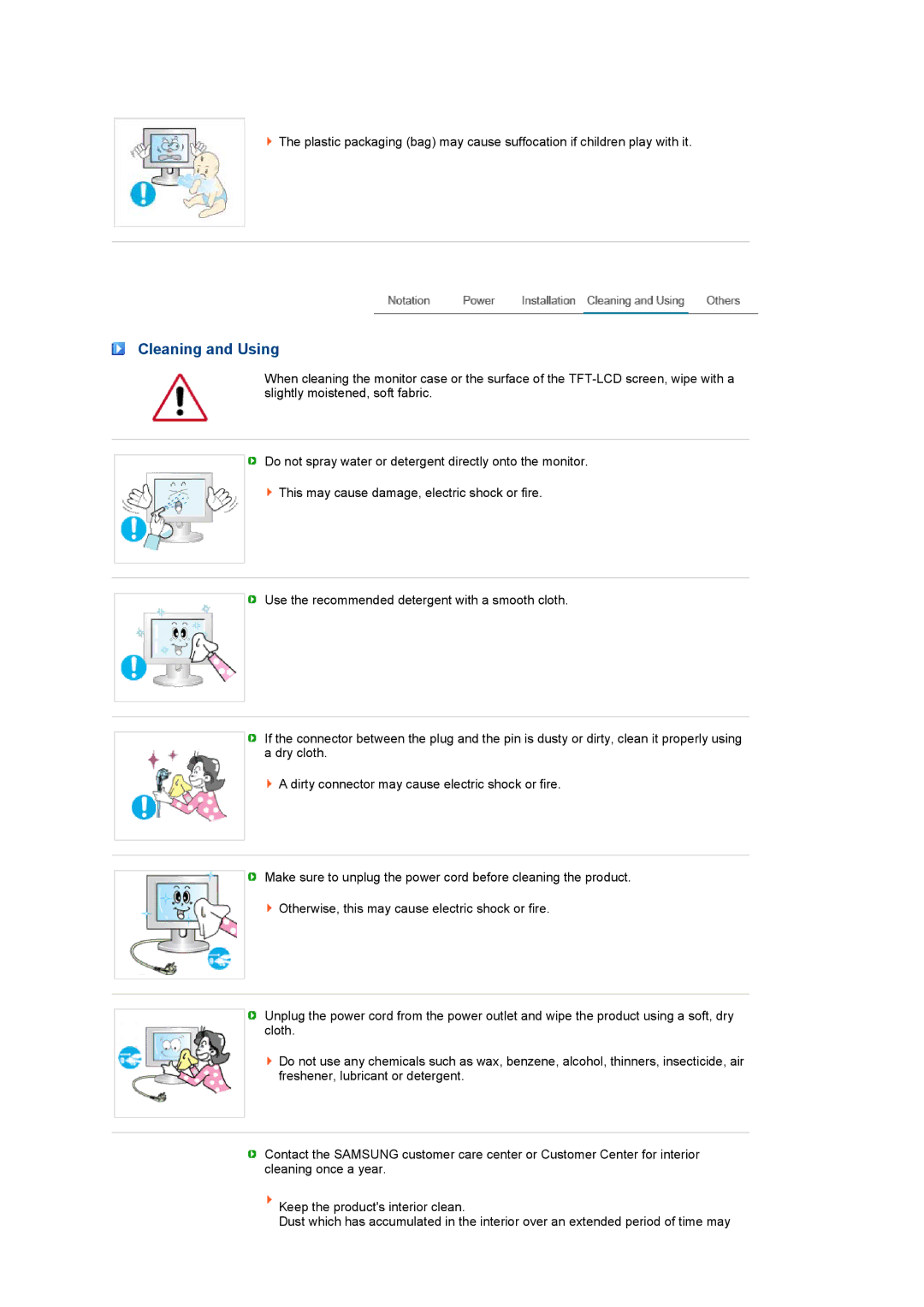 Samsung 711NT, 911NT manual Cleaning and Using 