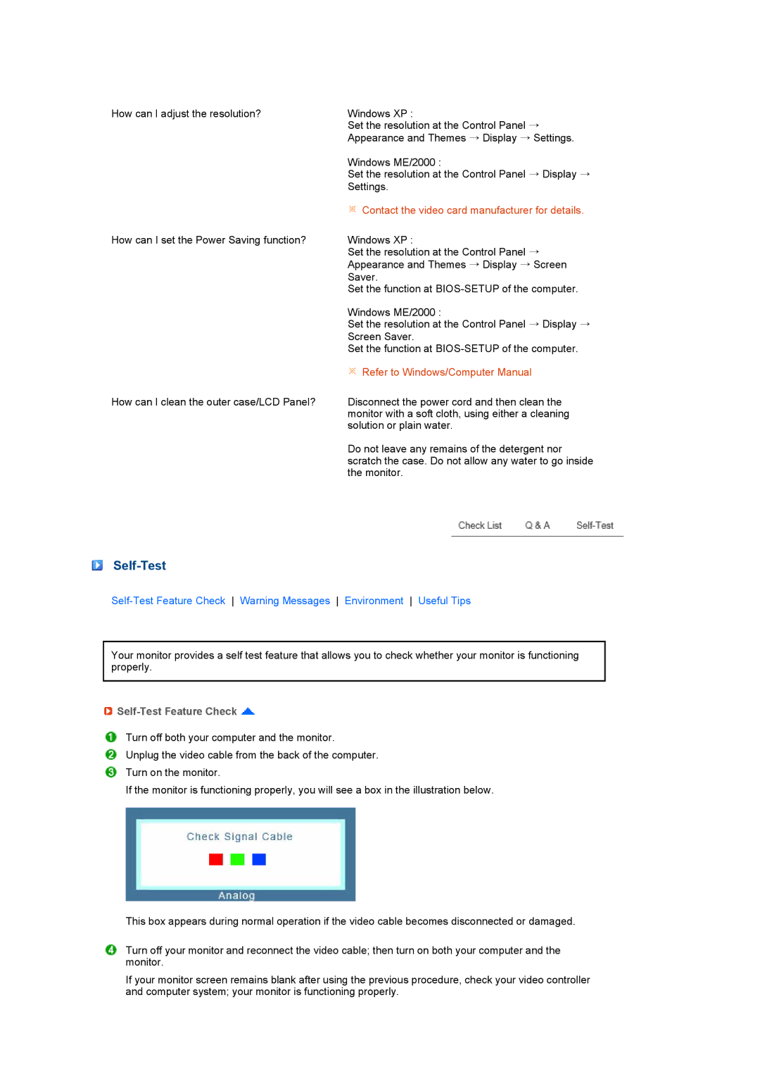 Samsung 711NT, 911NT manual Self-Test Feature Check 