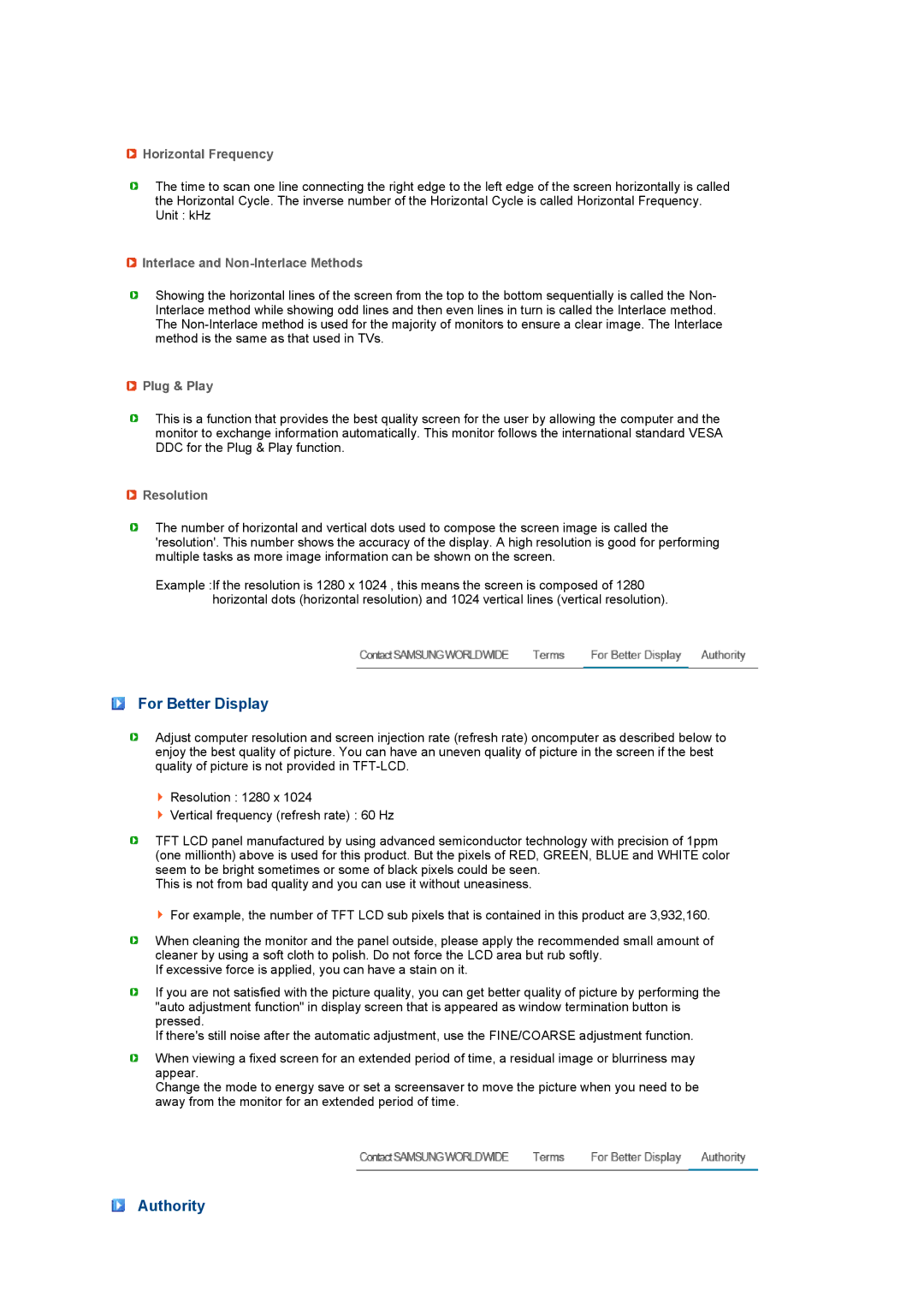 Samsung 911NT, 711NT manual For Better Display, Authority 