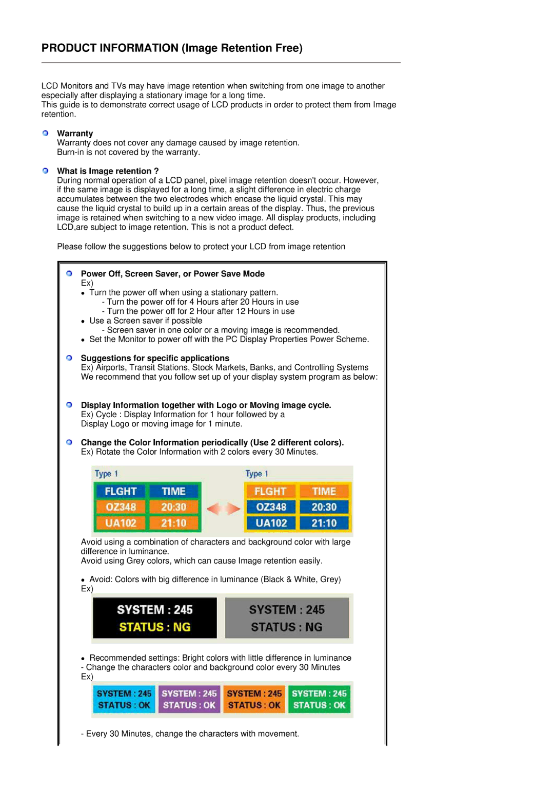 Samsung 911NT, 711NT manual Product Information Image Retention Free 