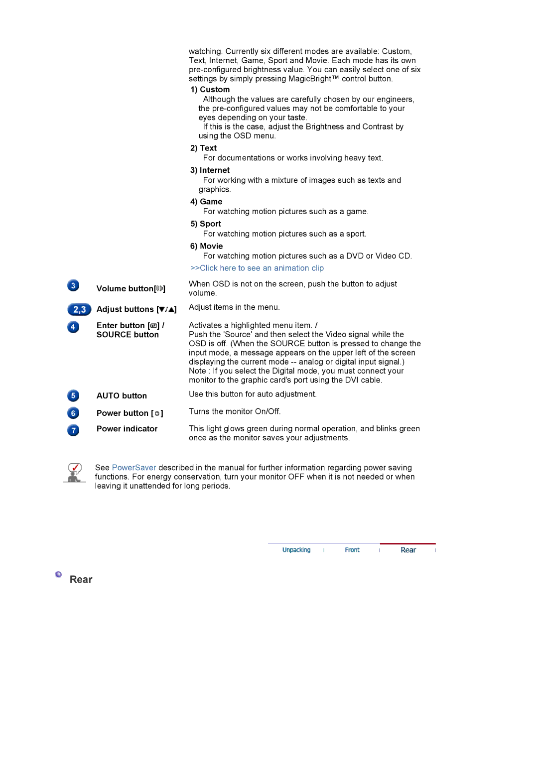 Samsung 714BM manual Rear 