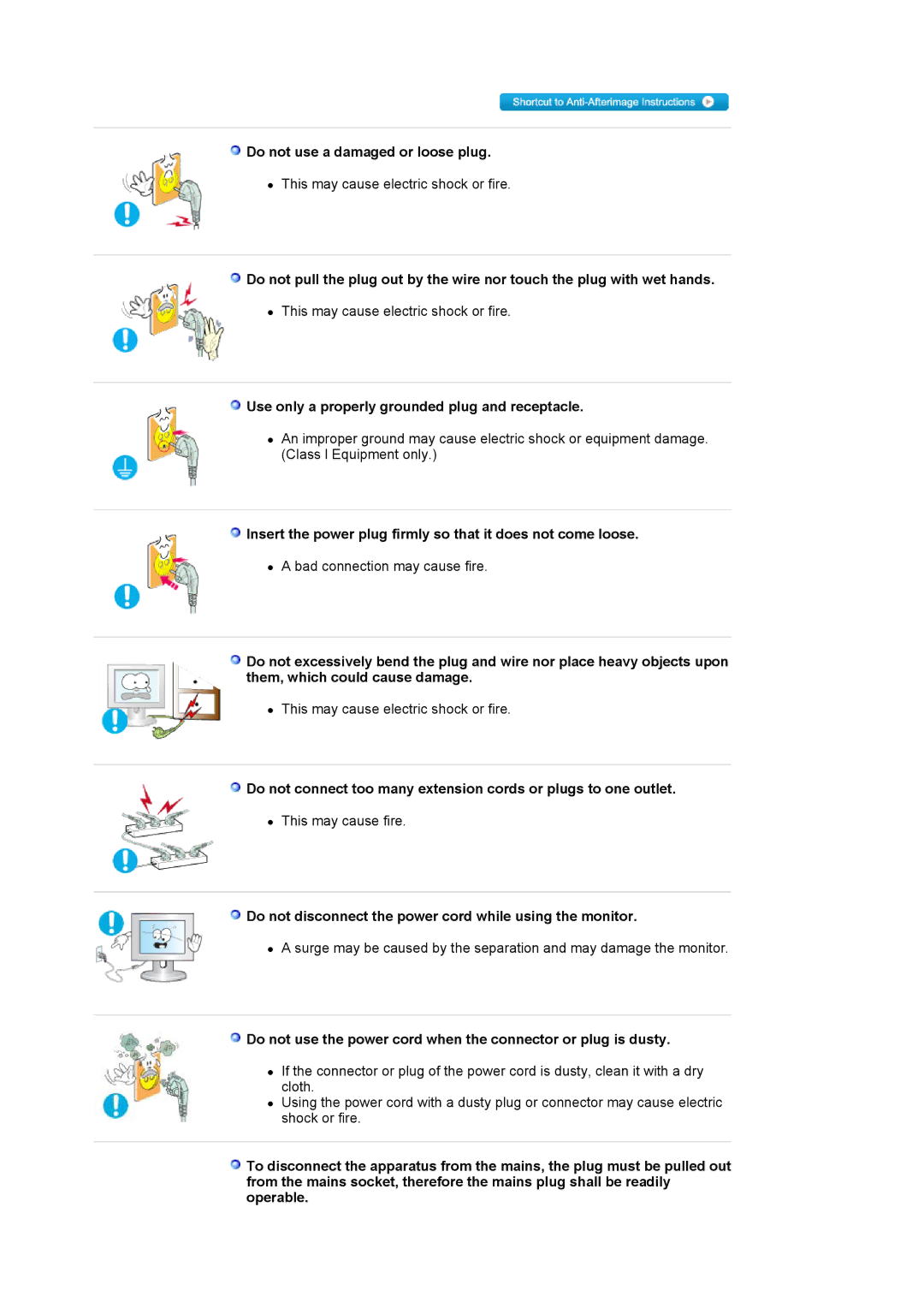 Samsung 714BM manual Do not use a damaged or loose plug, Use only a properly grounded plug and receptacle 