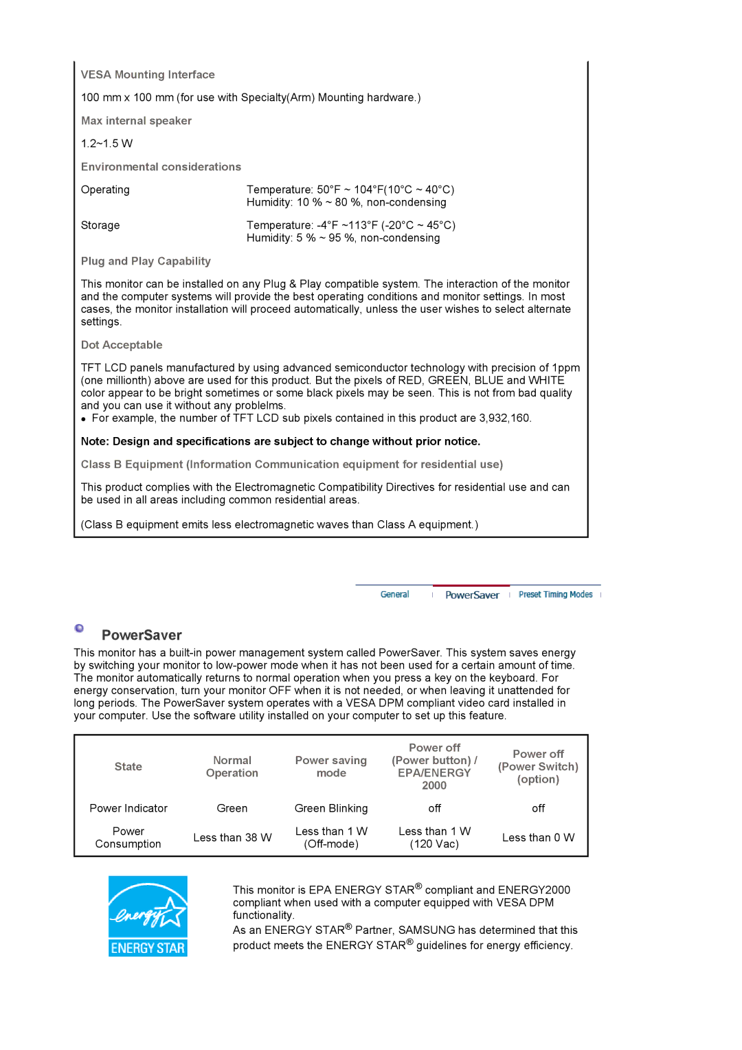 Samsung 714BM manual PowerSaver 