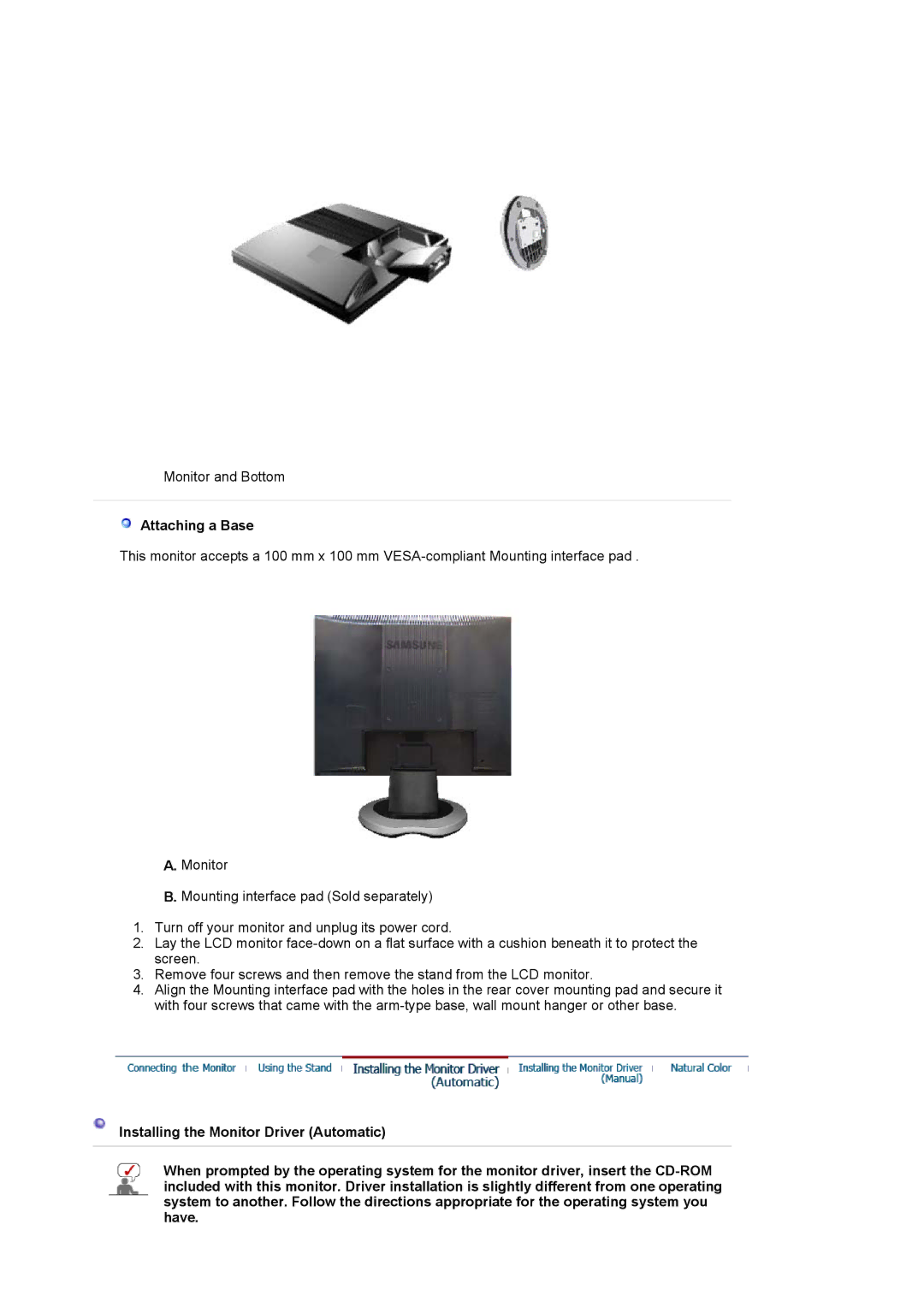 Samsung 720N manual Attaching a Base 