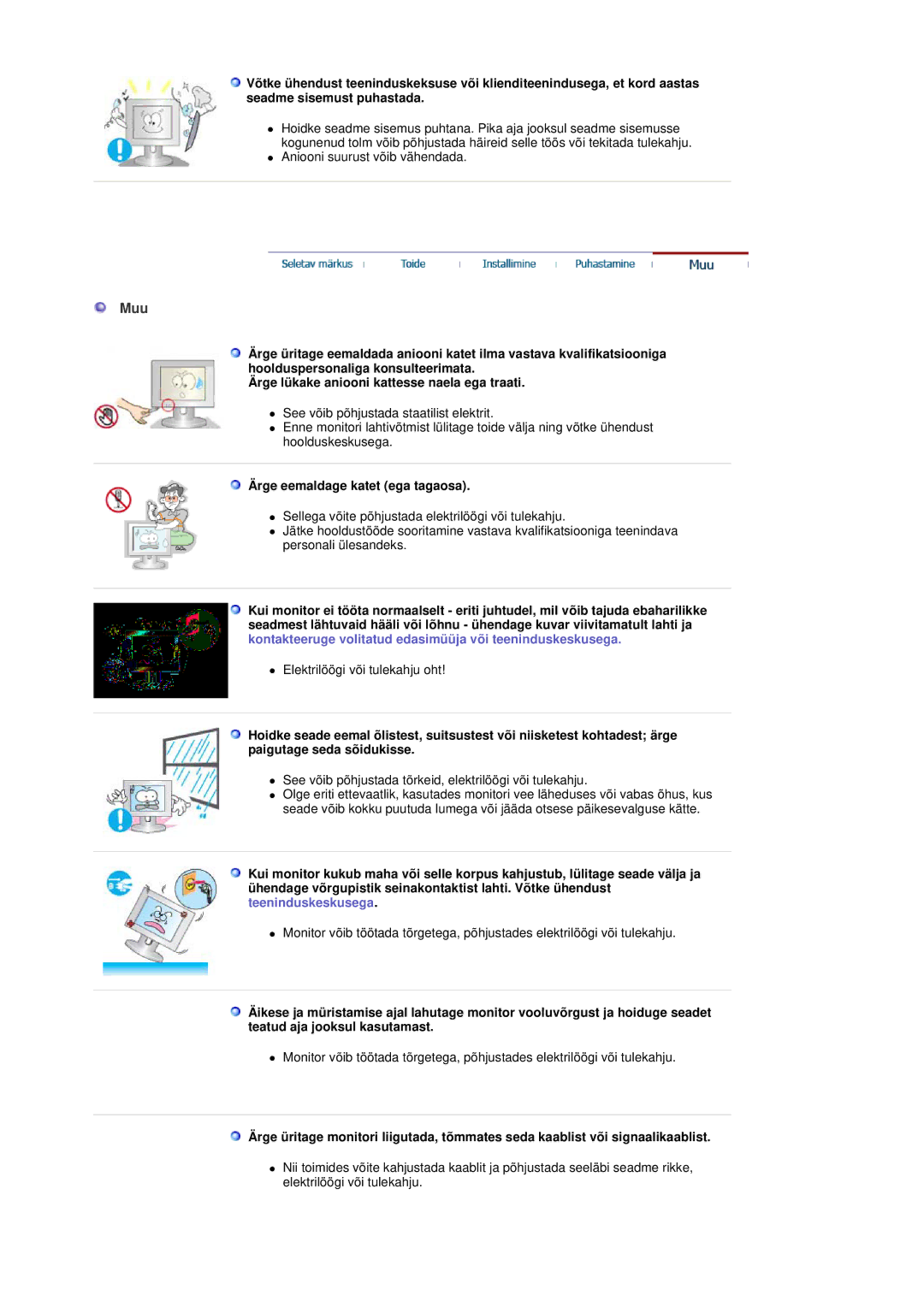 Samsung 720NA manual Muu, Ärge eemaldage katet ega tagaosa 