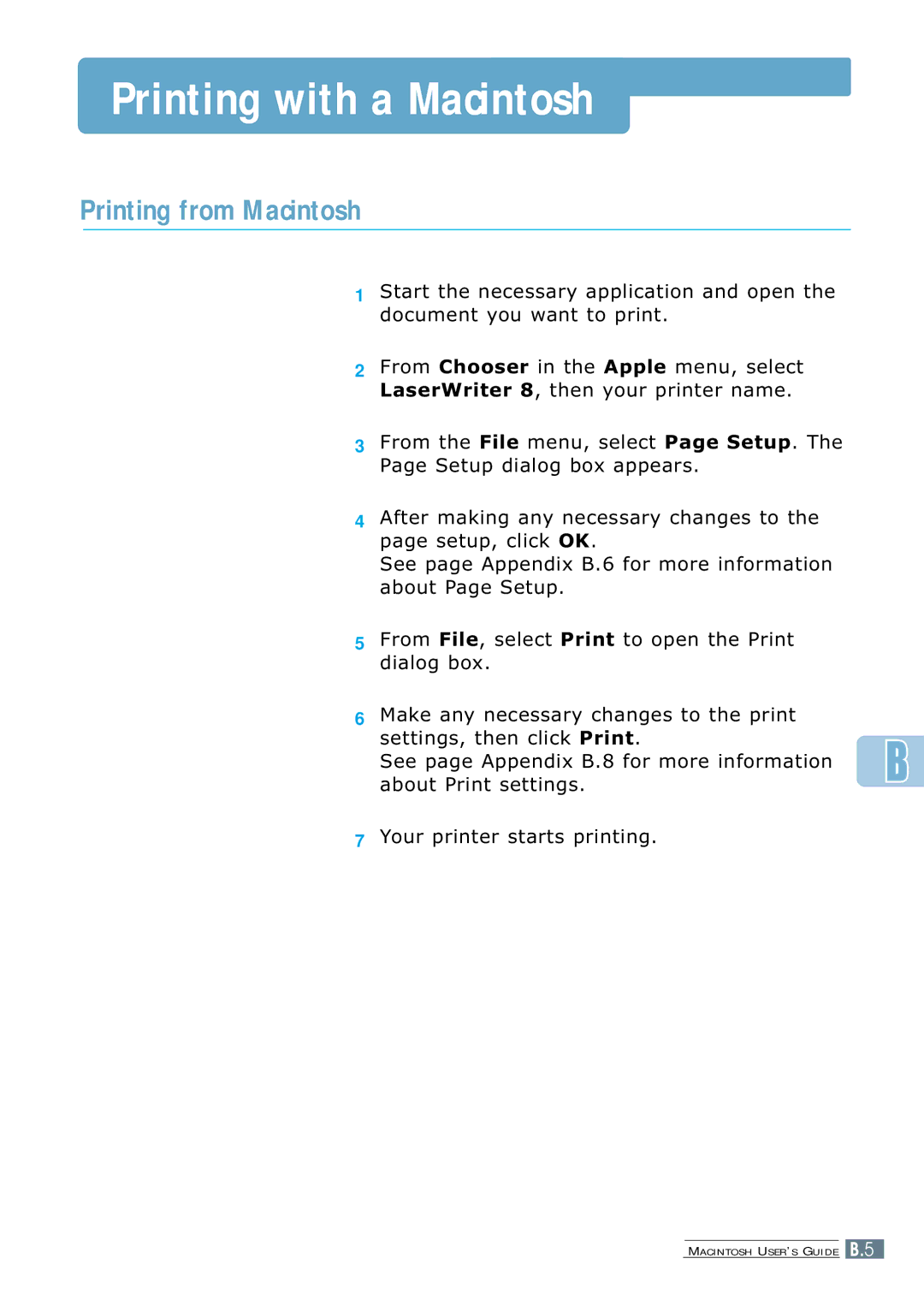 Samsung 7300N manual Printing with a Macintosh, Printing from Macintosh 