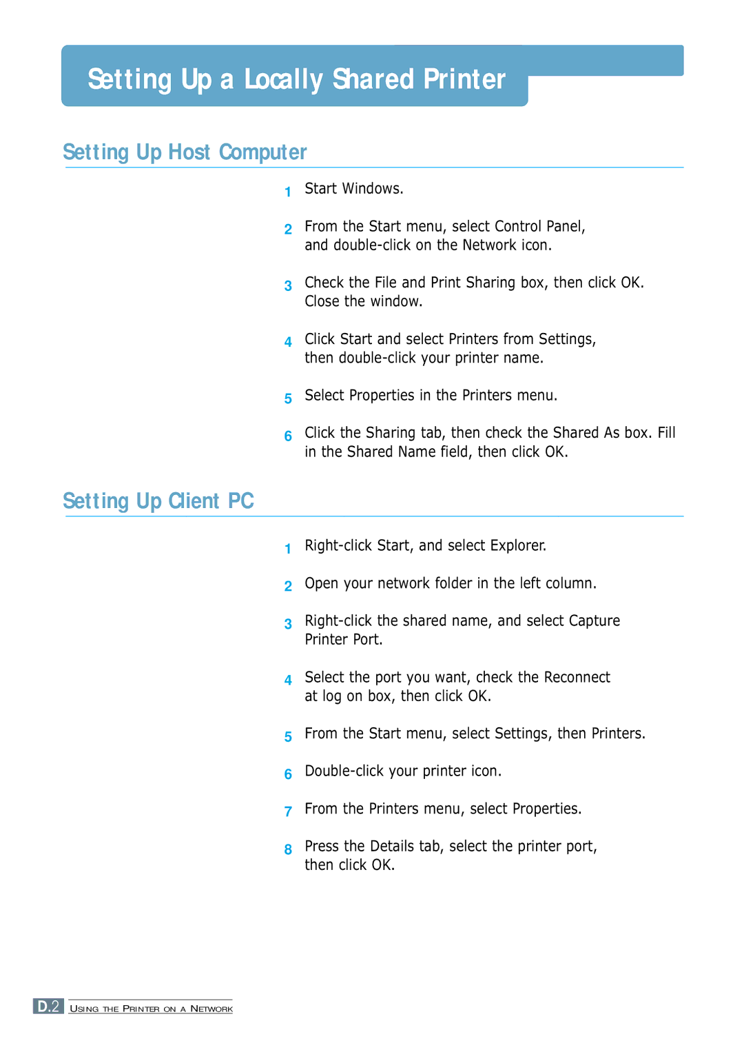 Samsung 7300N manual Setting Up Host Computer, Setting Up Client PC 