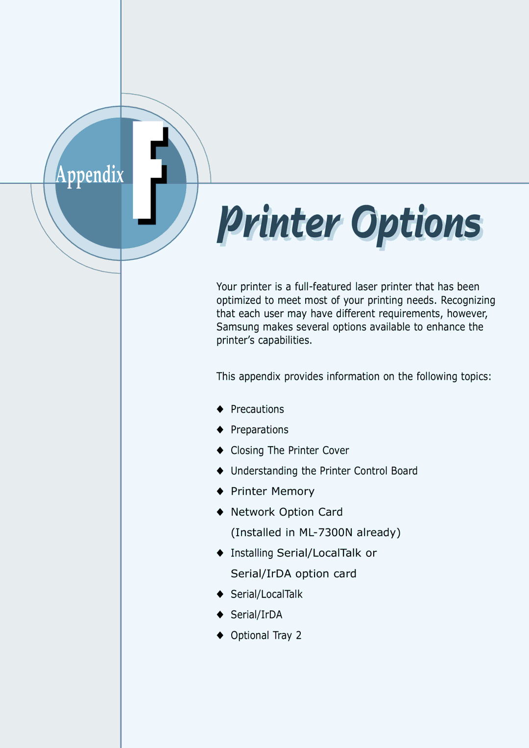 Samsung 7300N manual Options 