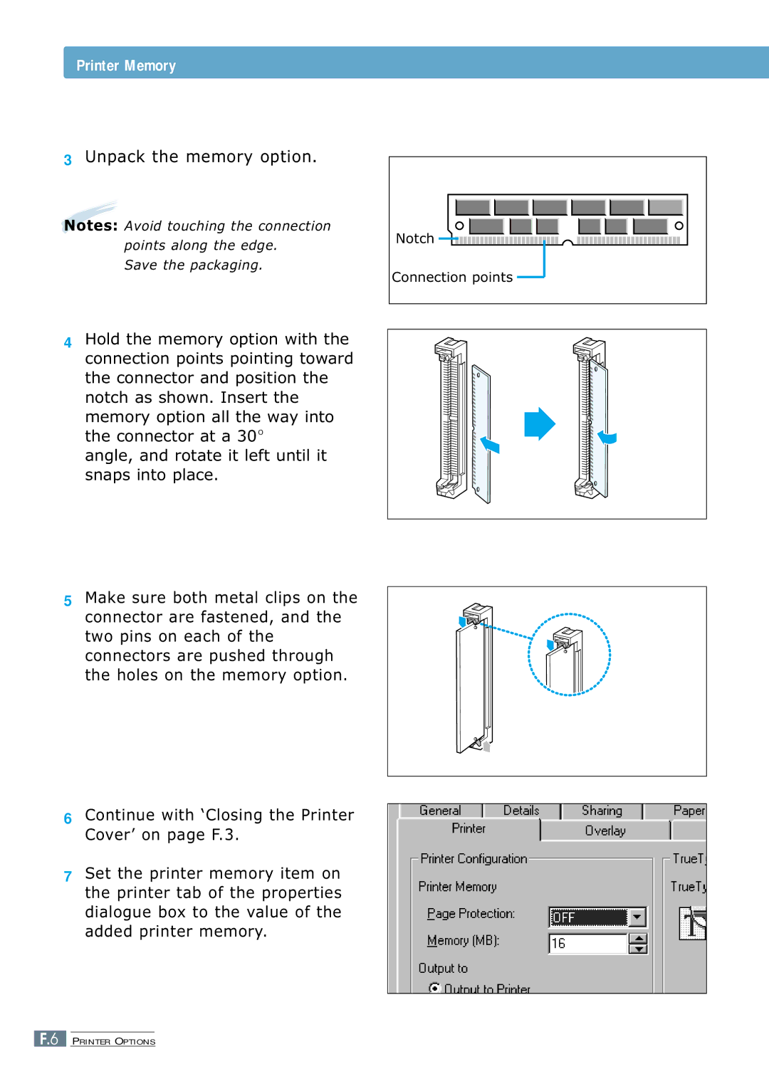 Samsung 7300N manual Printer Memory 